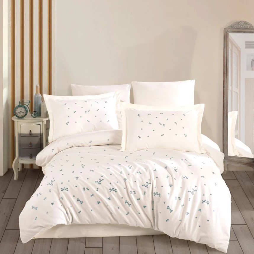 Çift Kişilik Poplin Premium Nakışlı Nev Spring Krem - Lisinya