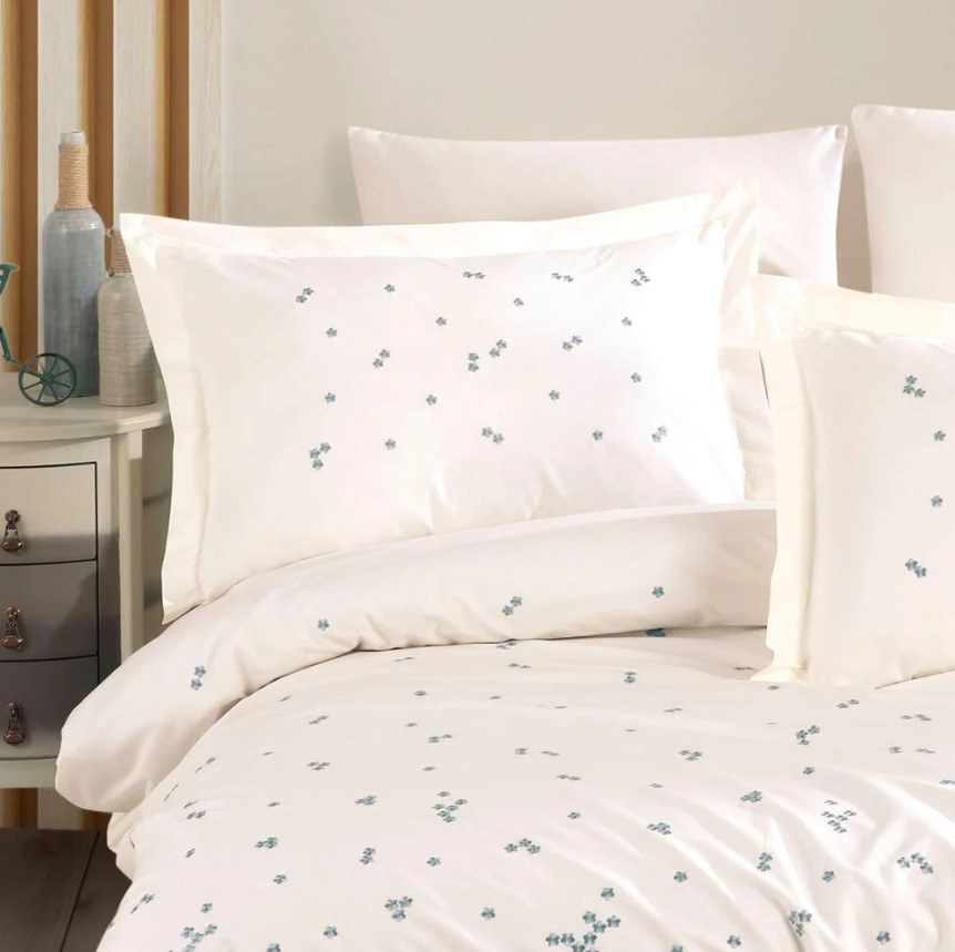 Çift Kişilik Poplin Premium Nakışlı Nev Spring Krem - Lisinya