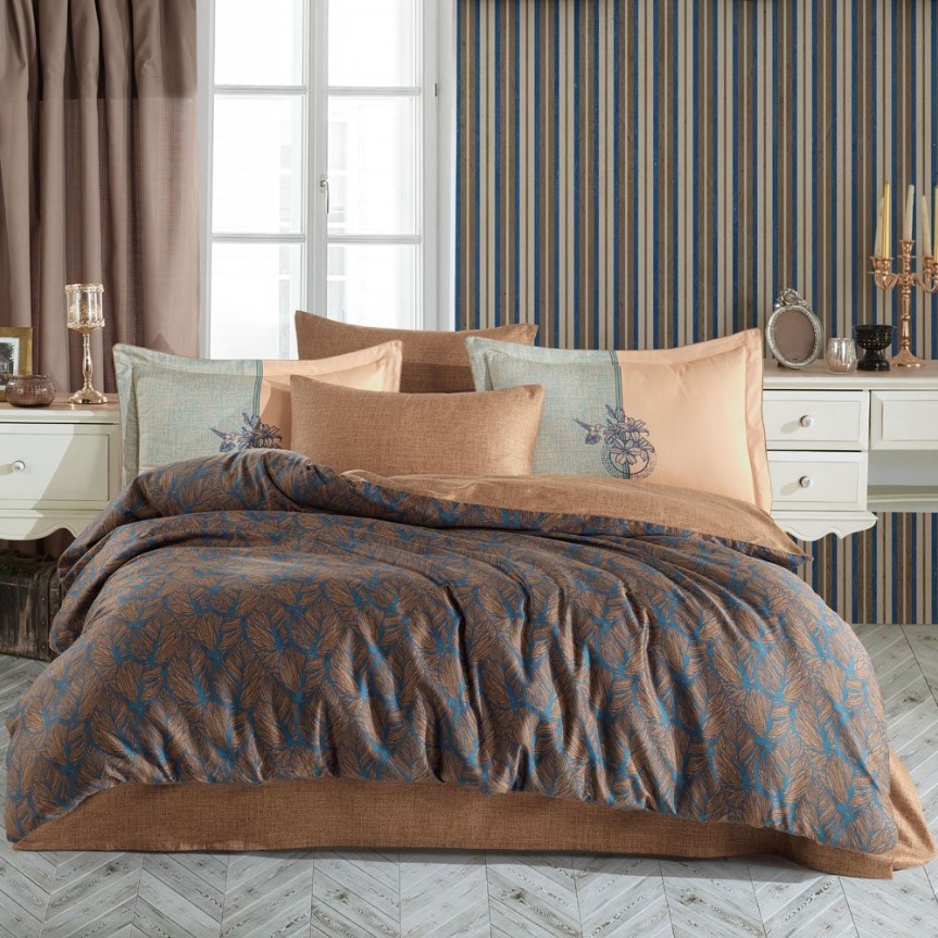 Çift Kişilik Saten Nevresim Lotus Bronz Çift Kişilik Saten Nevresim Lotus Bronz