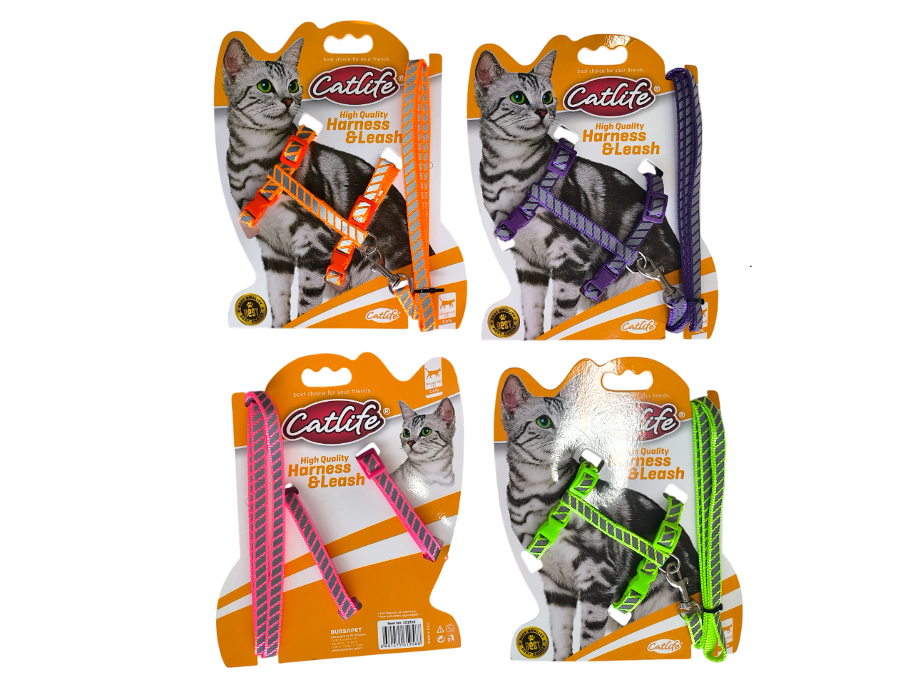 Catlife Fosforlu Şeritli Kedi Göğüs Bel Tasması + Gezdirme İpi Catlife Fosforlu Şeritli Kedi Göğüs Bel Tasması + Gezdirme İpi