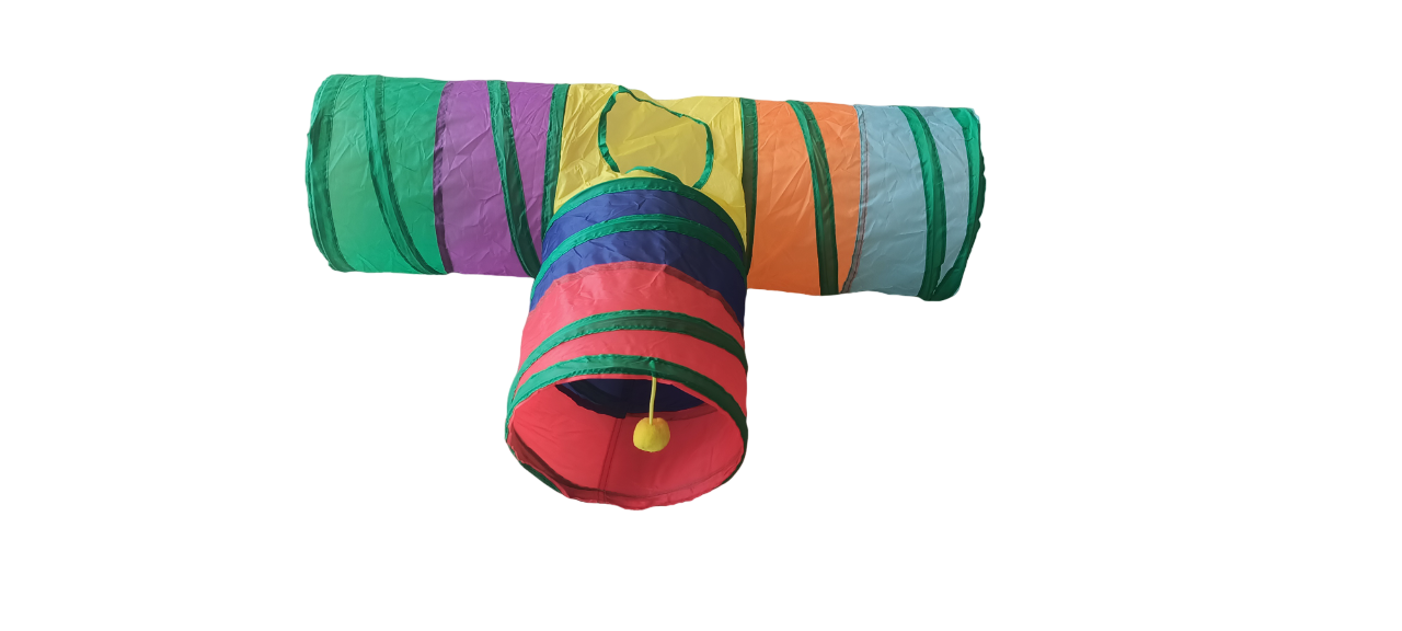 Lisinya205 Gökkuşağı Desenli T Model Kedi Oyun Tüneli, Katlanabilir 50 x 75 cm