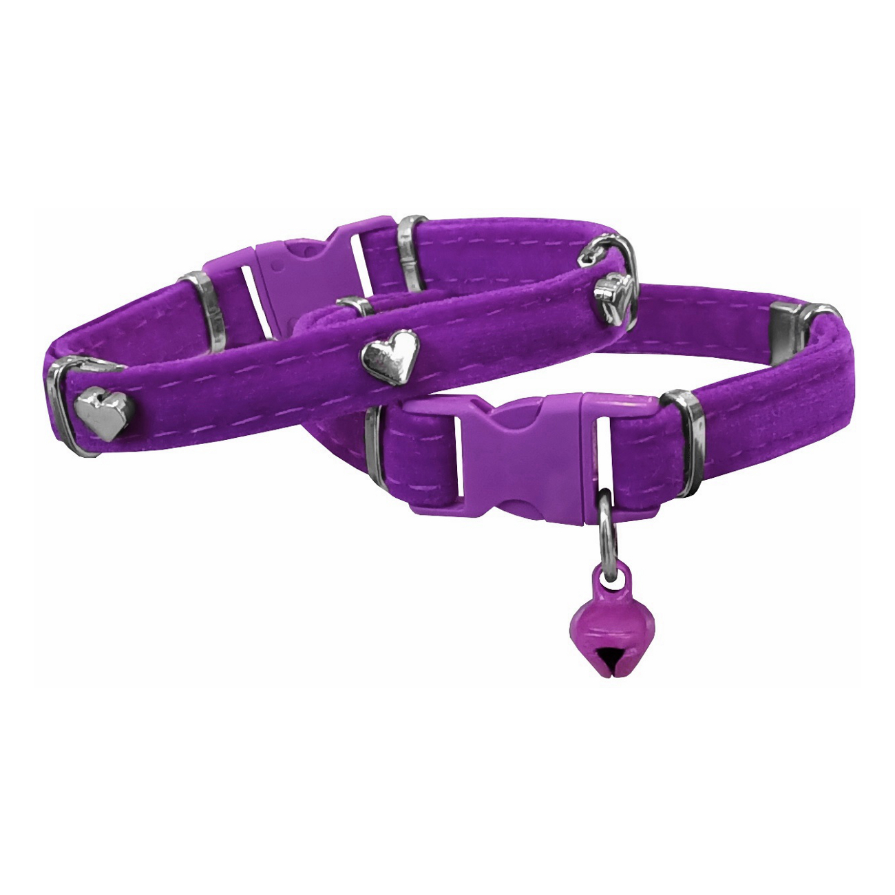 Lisinya205  Kadife Kedi Boyun Tasması Kalpli 20-32 cm Mor