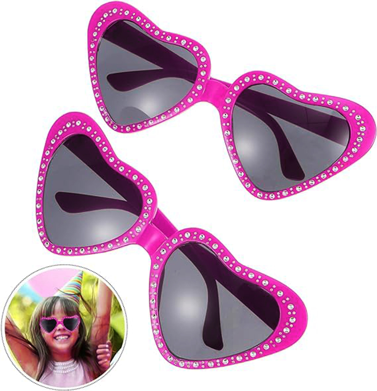 Kalp Şekilli Taşlı Parti Gözlüğü Pembe Renk 6x16 cm (Lisinya)