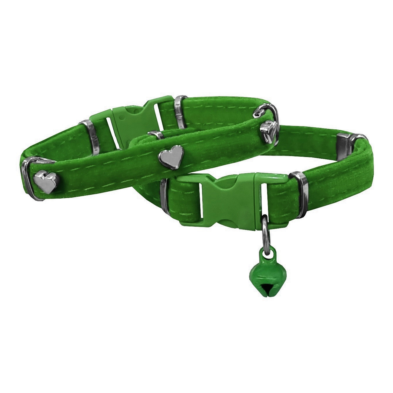 Lisinya205  Kadife Kedi Boyun Tasması Kalpli 20-32 cm Yeşil