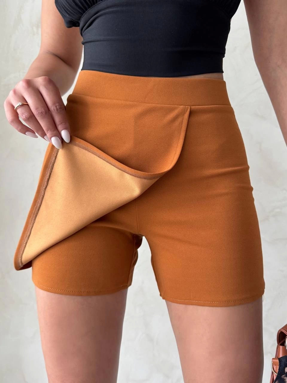 Kapaklı şort etek camel s208 - Lisinya