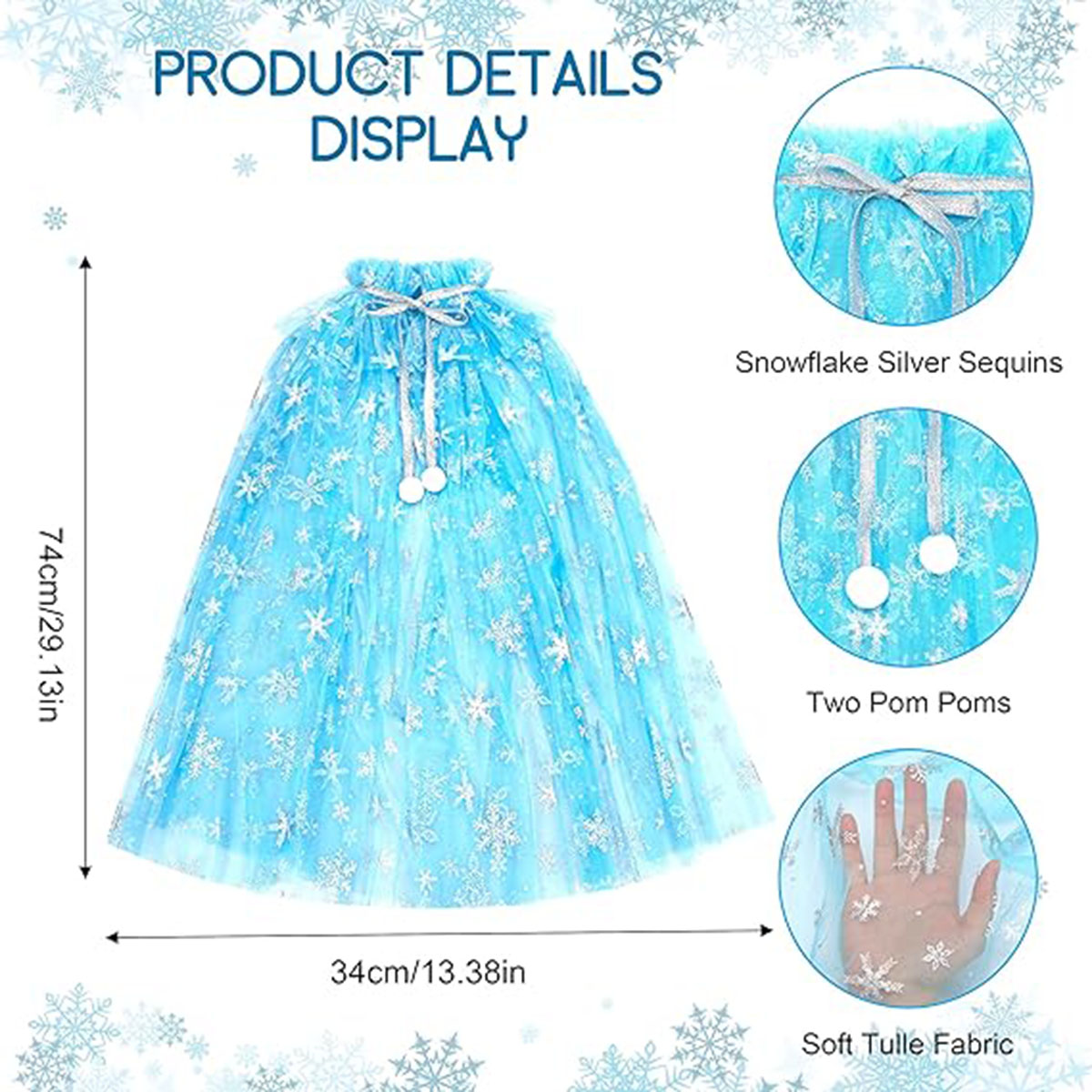 Karlar Ülkesi Elsa Frozen Mavi Pelerin – 80 cm Kar Desenli Çocuk Pelerini ( Taç Hariç ) Karlar Ülkesi Elsa Frozen Mavi Pelerin – 80 cm Kar Desenli Çocuk Pelerini ( Taç Hariç )