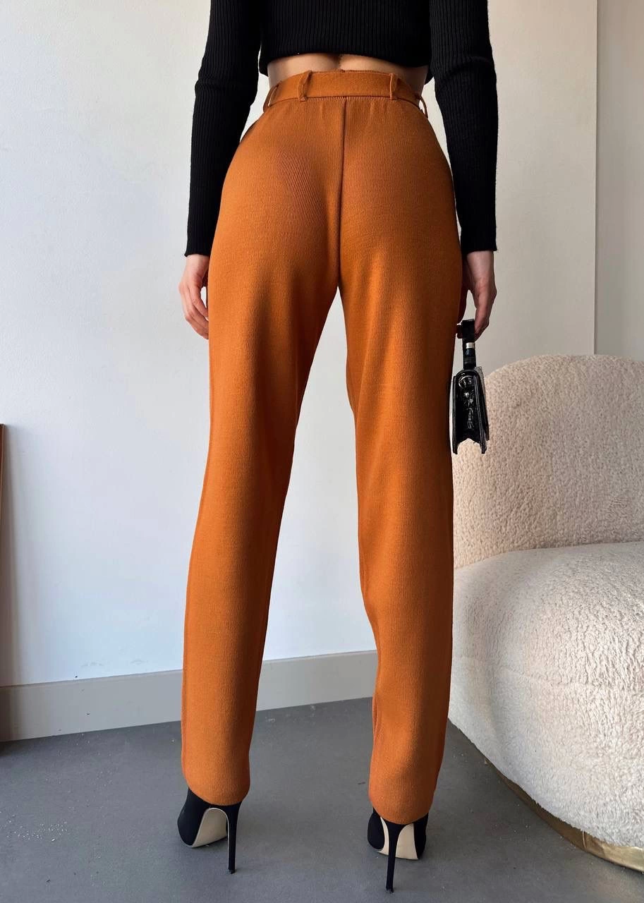 Kendinden kemerli triko pantolon camel - Lisinya