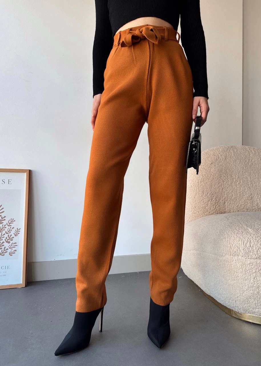 Kendinden kemerli triko pantolon camel - Lisinya