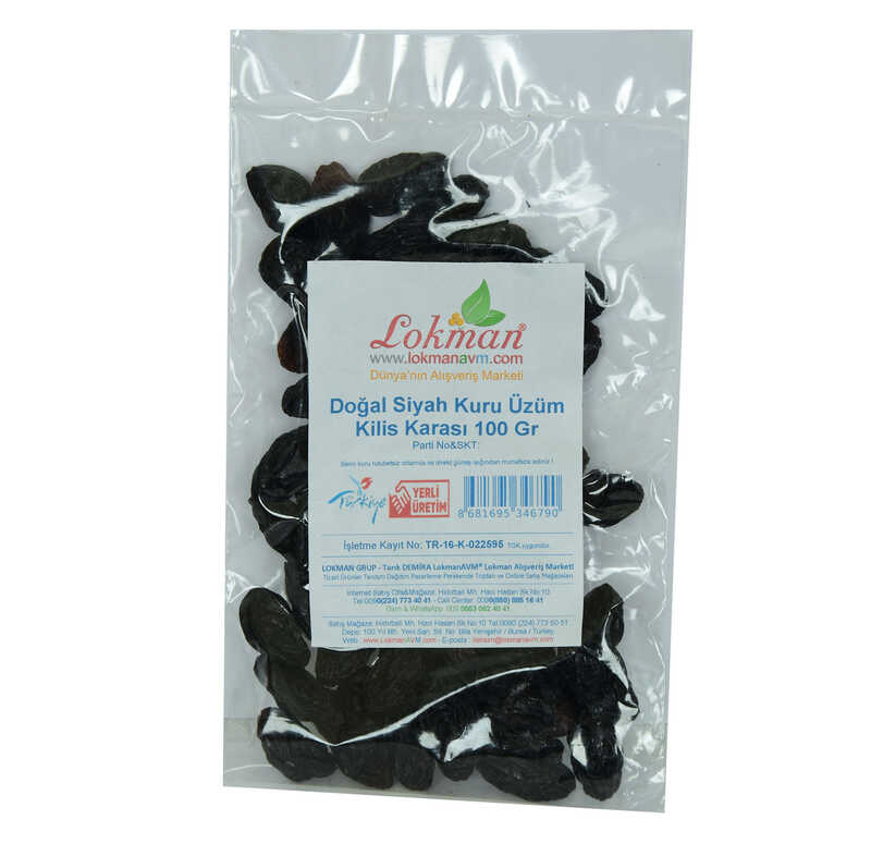 Lisinya214 Kilis Karası Siyah Kuru Üzüm 100 Gr Paket
