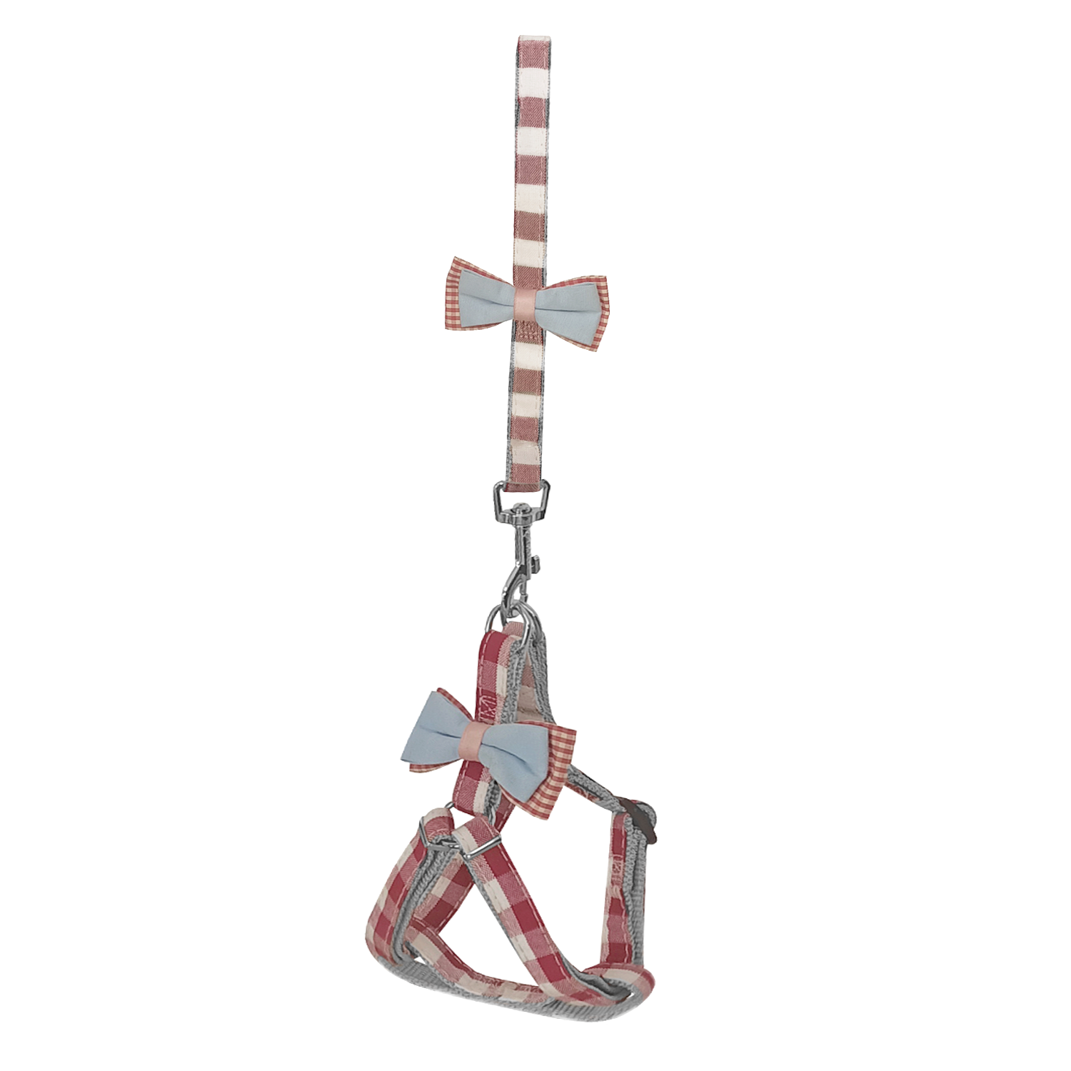 Köpek Göğüs Tasma Seti Ekose Desenli Papyonlu 1.5 cm*35-48 cm Kırmızı - Lisinya