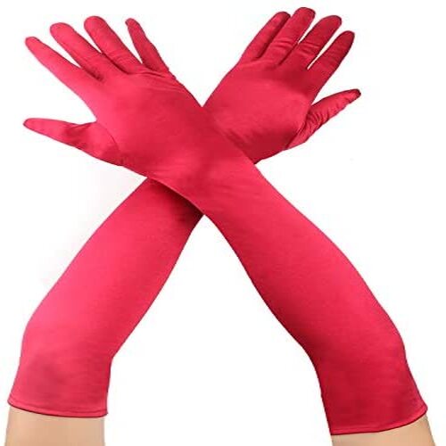 Kırmızı Renk Dirseğe Kadar Uzun Kumaş Eldiven 40 cm (Lisinya)