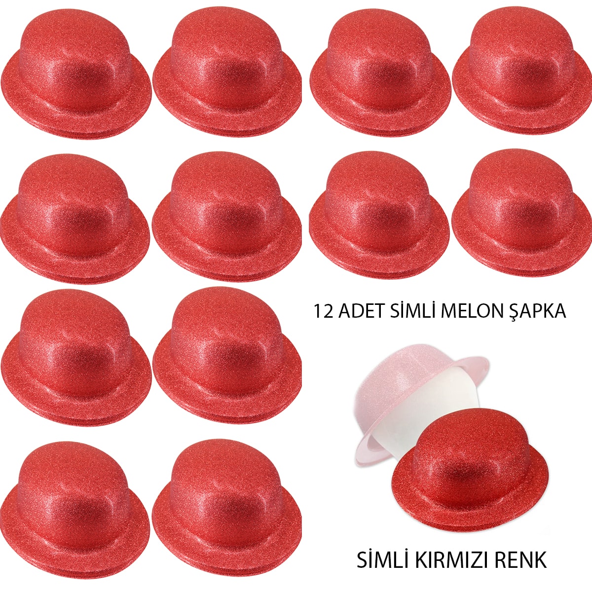 Kırmızı Renk Simli Melon Yuvarlak Parti Şapkası 12 Adet (Lisinya) Kırmızı Renk Simli Melon Yuvarlak Parti Şapkası 12 Adet (Lisinya)