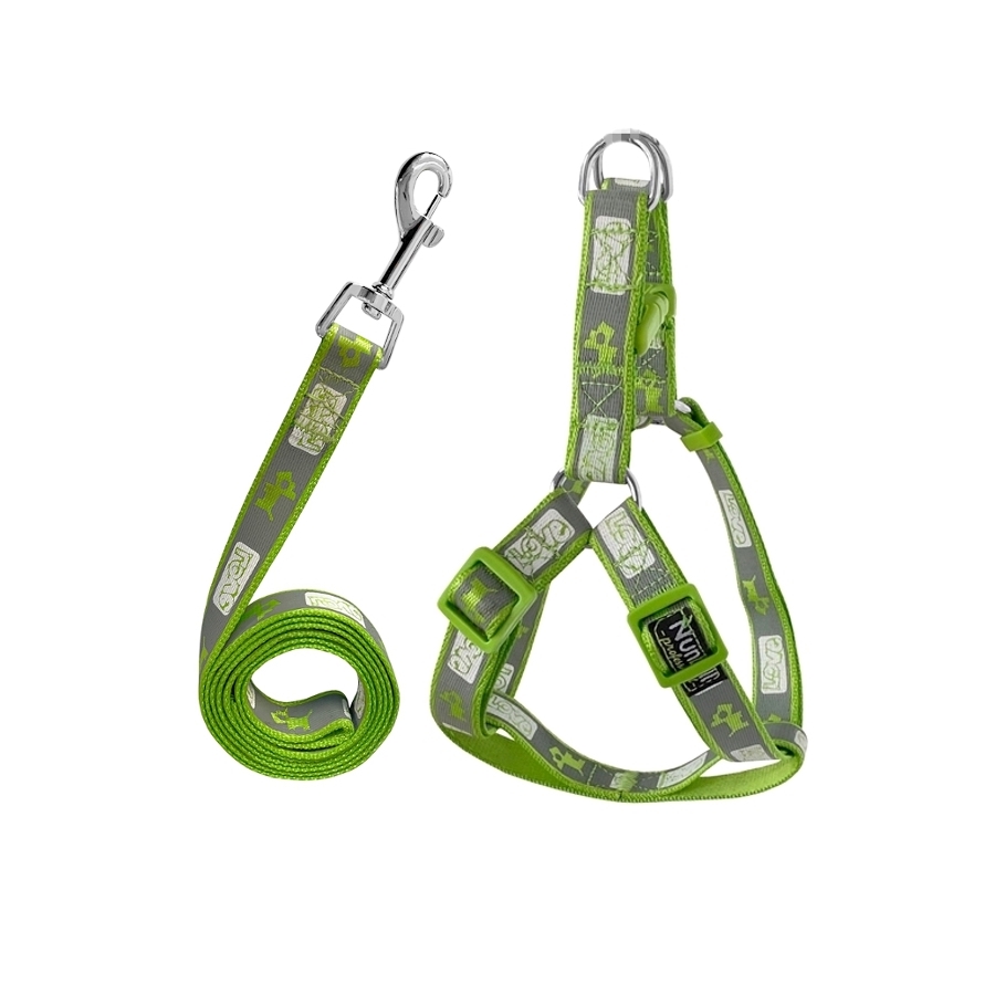 Köpek Göğüs Tasma Seti Köpek Desenli 120 cm-34 cm-47 cm Yeşil - Lisinya