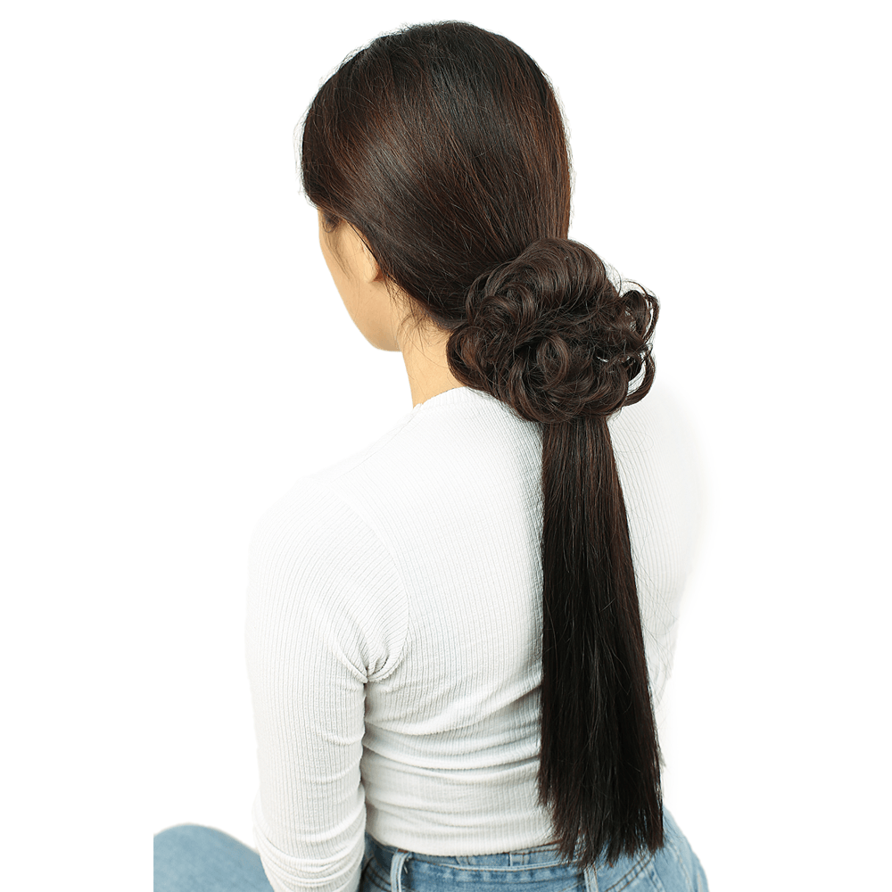 Fiber Sentetik Lastikli Topuz Toka / Açık Kahve /  (Lisinya175)