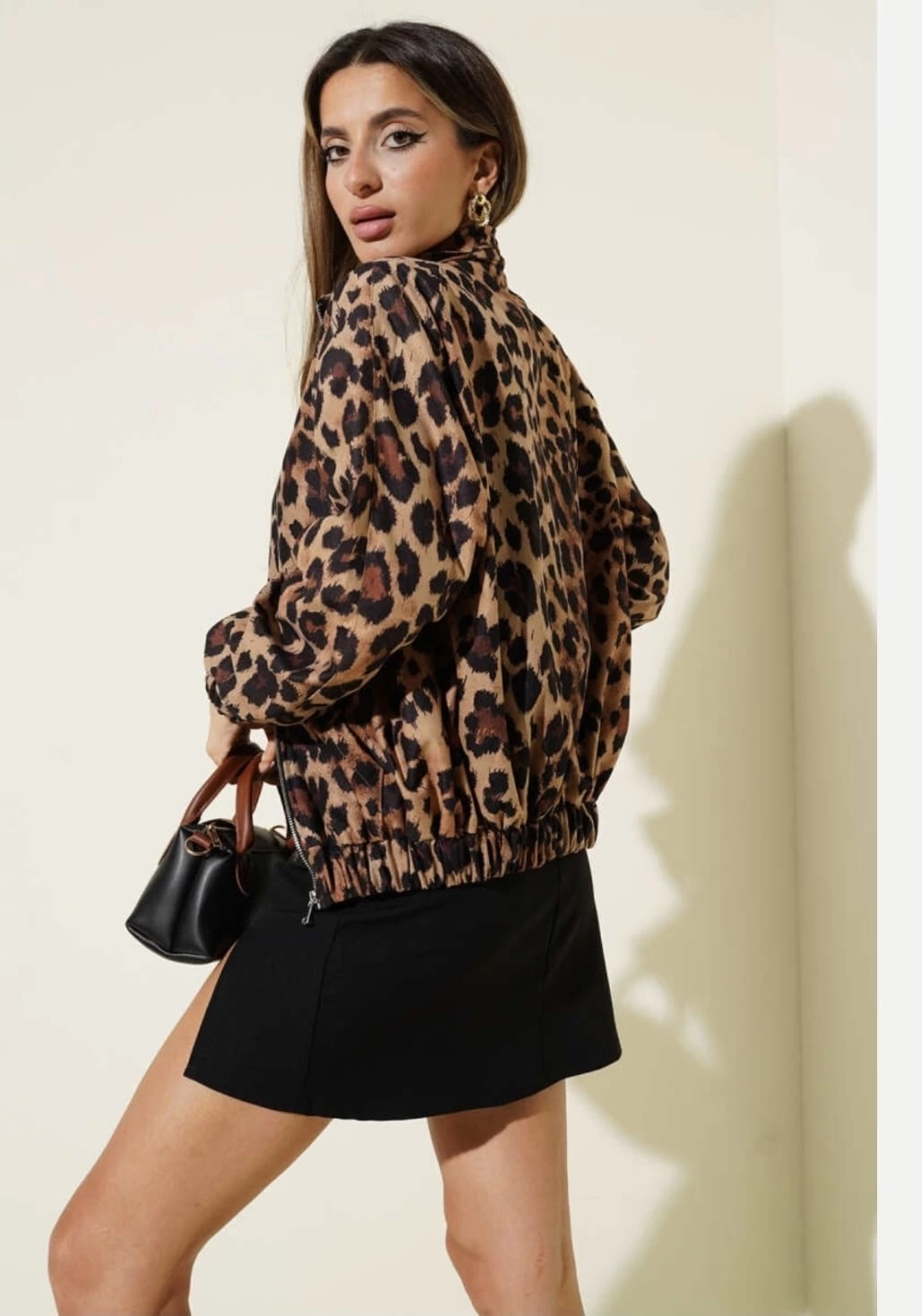 Leopar desenli astarlı ceket siyah t1192 - Lisinya
