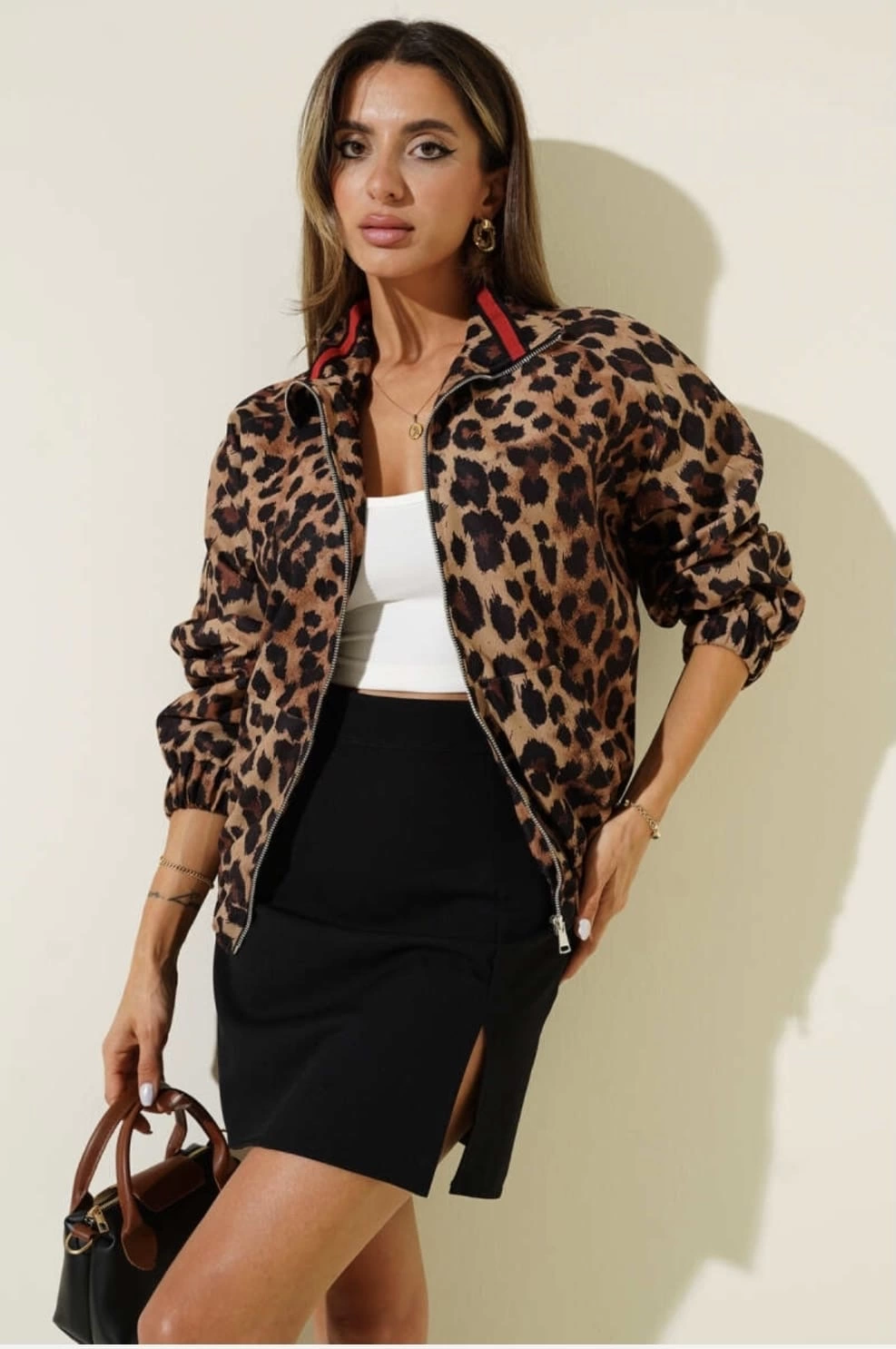 Leopar desenli astarlı ceket siyah t1192 - Lisinya