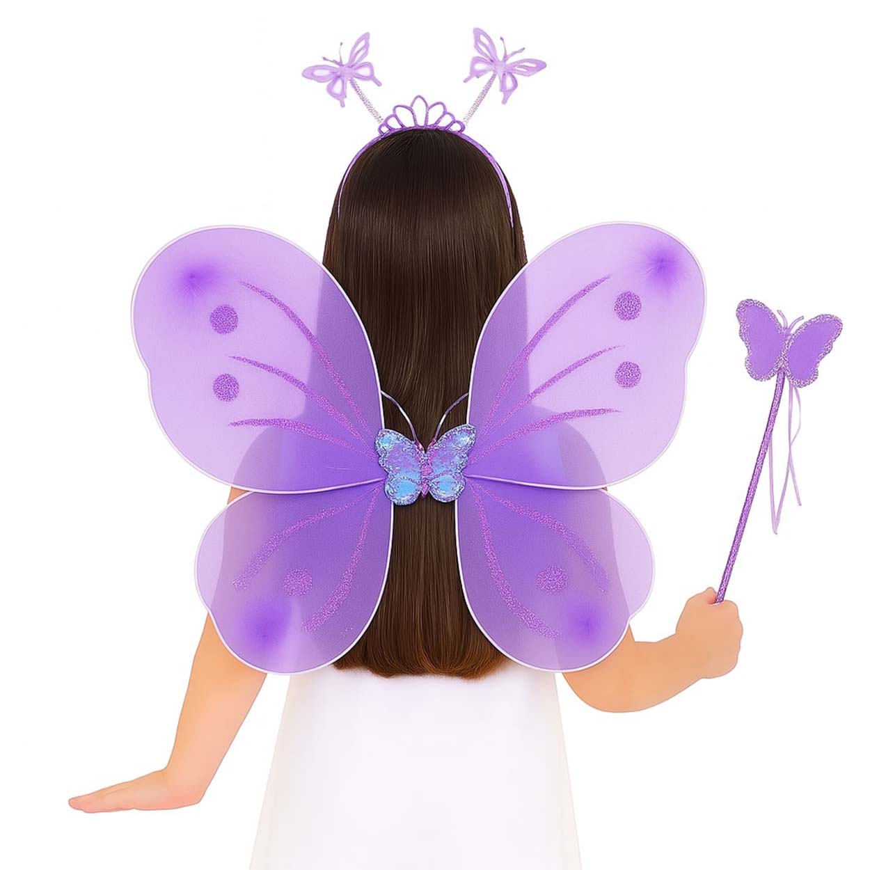 Lila Renk Kelebek Kanadı Tacı ve Sopası 50x37 cm (Lisinya)