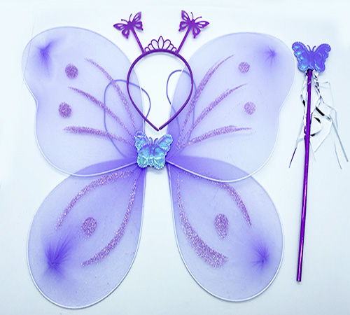 Lila Renk Kelebek Kanadı Tacı ve Sopası 50x37 cm (Lisinya)