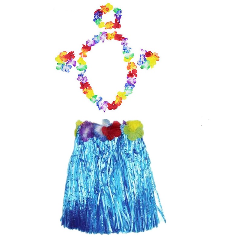 Luau ha Hawaii Partisi Etek Taç ve Bileklik Seti Mavi Luau Aloha Hawaii Partisi Etek Taç ve Bileklik Seti Mavi (Lisinya)