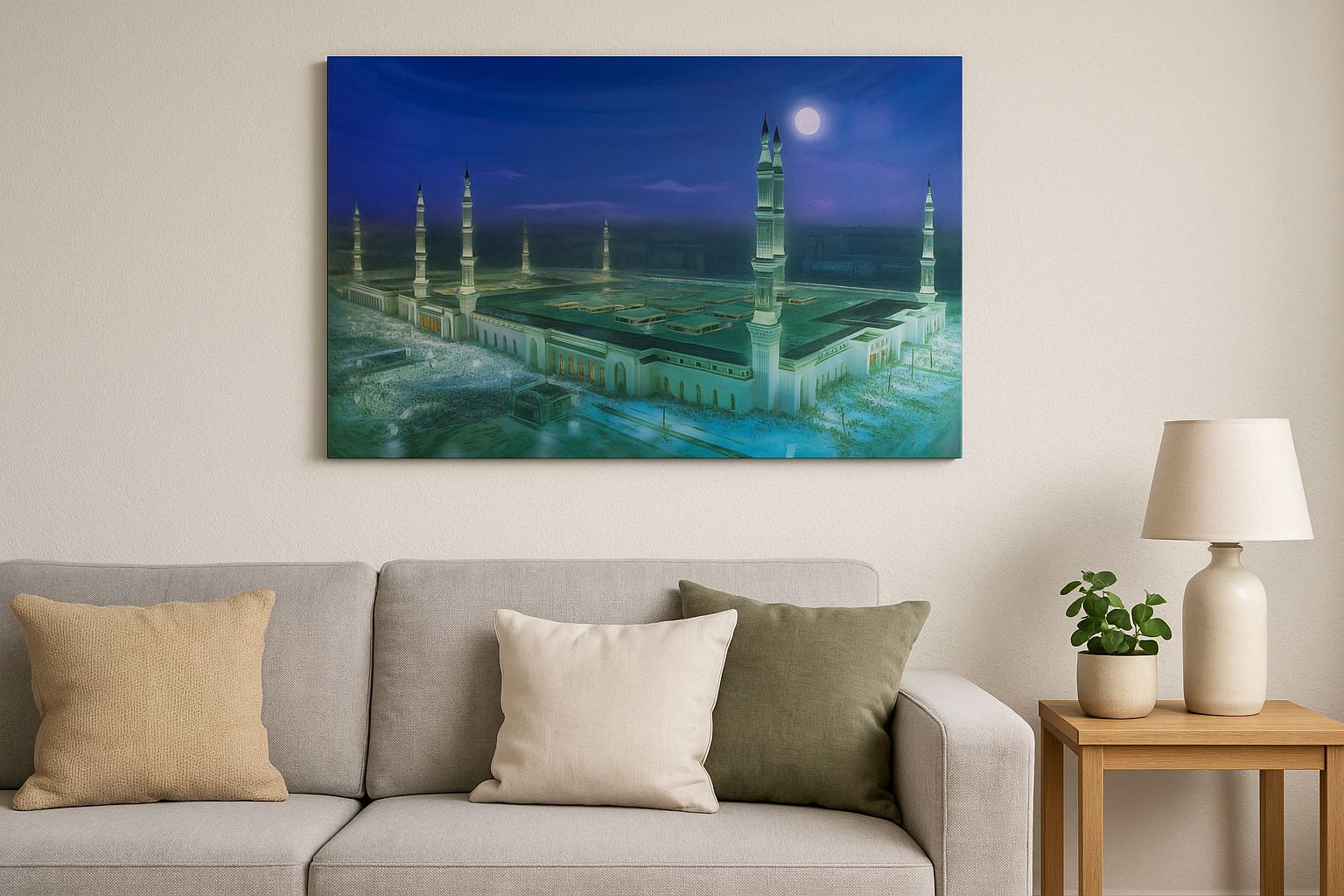 Mescid-i Nebevi Duvar Tablosu Resmi - İslami Hediye Seçeneği 40x60 cm 5D Elmas Boyama Ekstra Çözünürlüğe Sahip Medine Resmi Tablosu 40x60 cm (Lisinya)