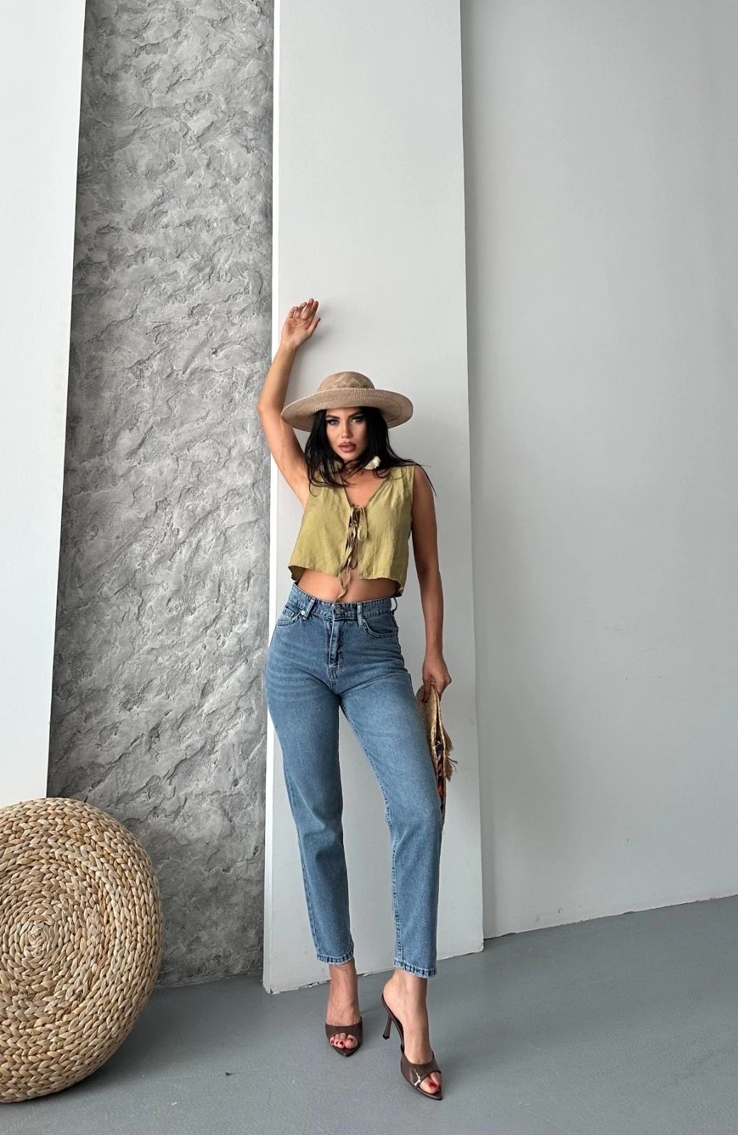 Mom fit bıyık kar yıkama jeans pantolon koyu mavi d2006 - Lisinya