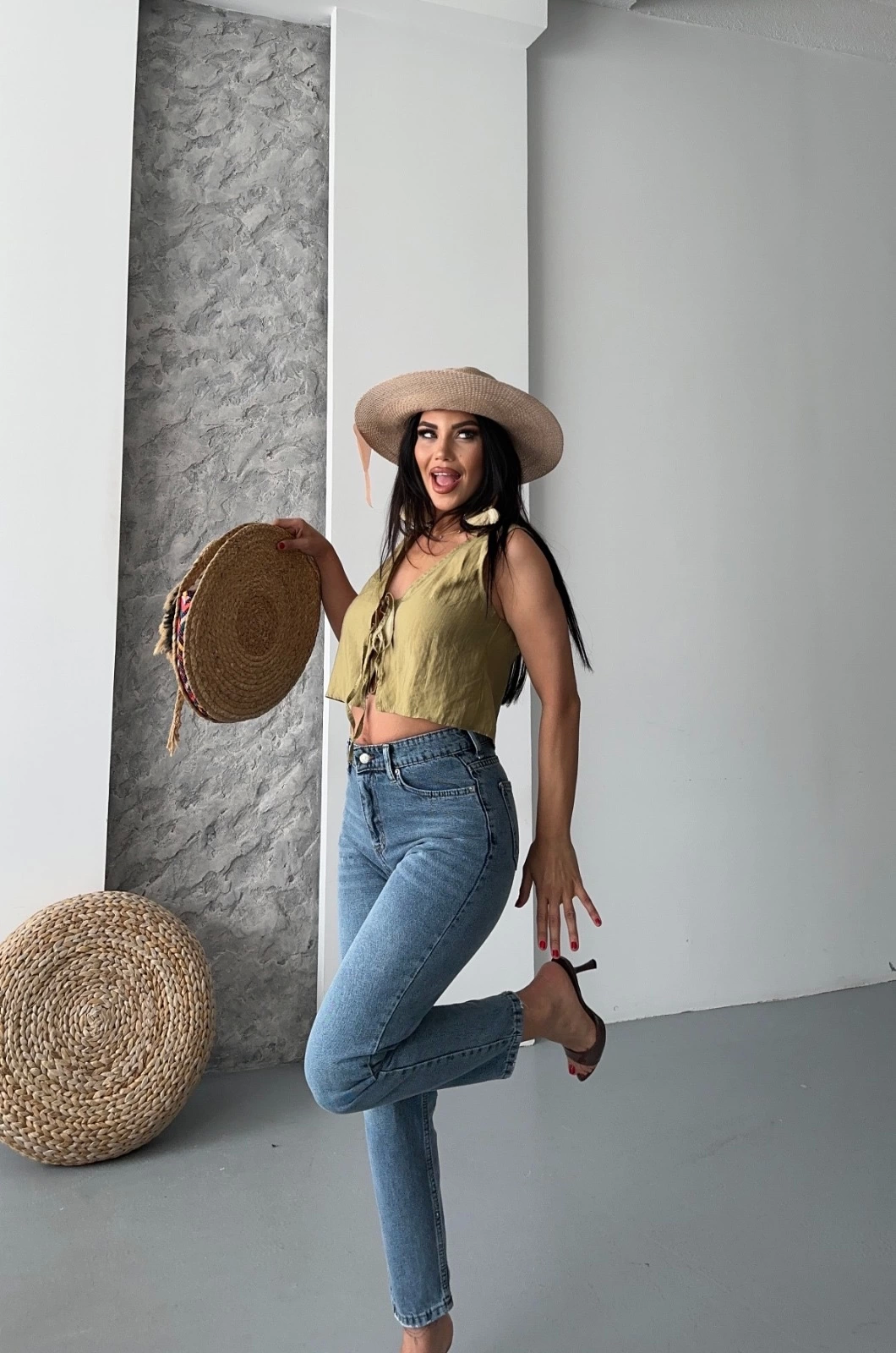 Mom fit bıyık kar yıkama jeans pantolon koyu mavi d2006 - Lisinya