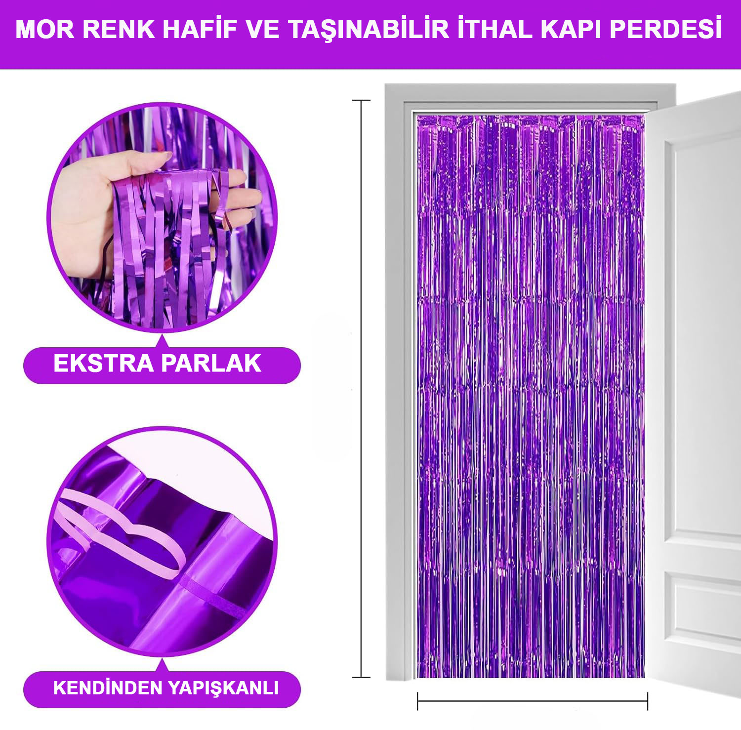 Mor Renk Ekstra Metalize Parlak Saçaklı Arka Fon Perde İthal A Kalite 1x2 Metre (Lisinya)