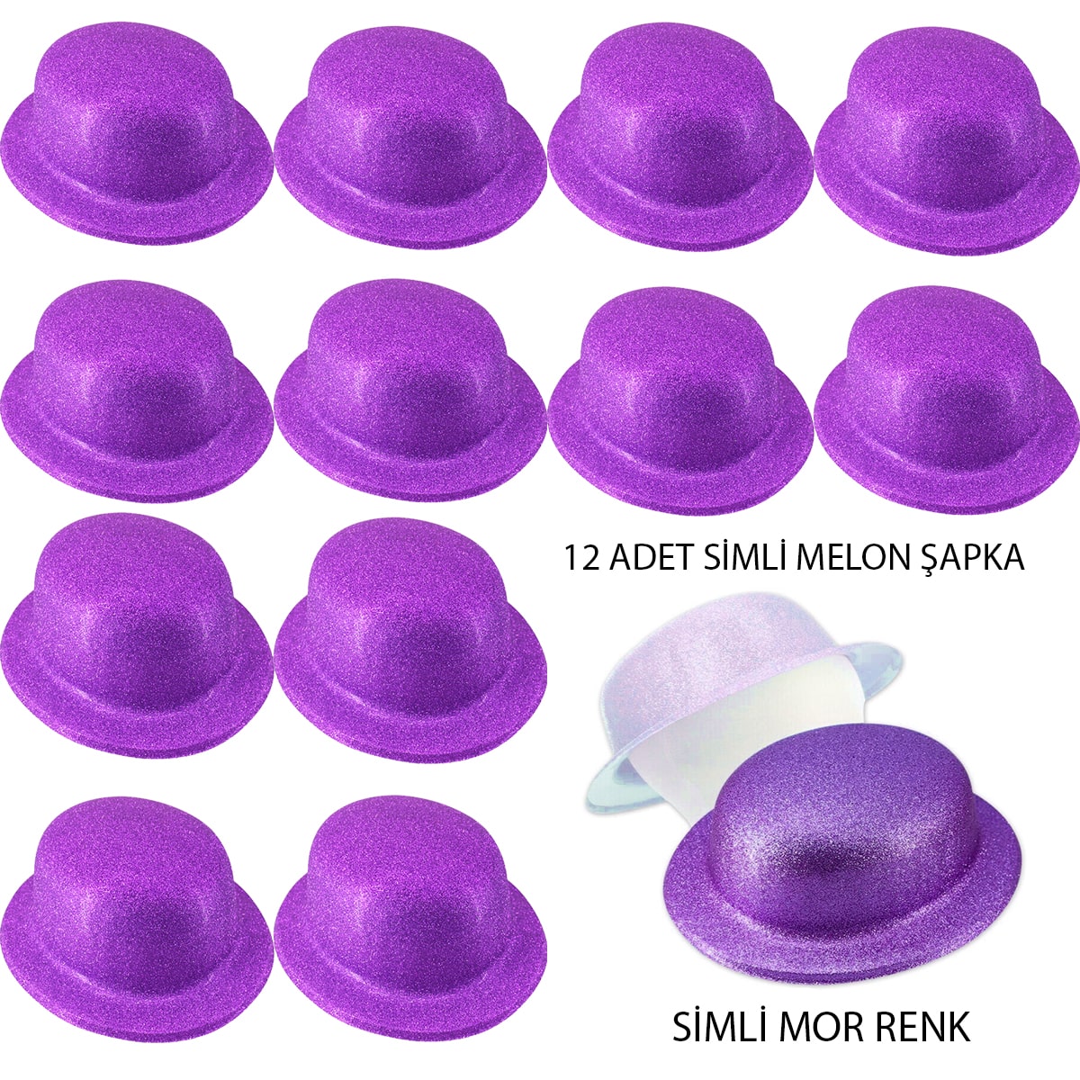 Mor Renk Simli Melon Yuvarlak Parti Şapkası 12 Adet (Lisinya) Mor Renk Simli Melon Yuvarlak Parti Şapkası 12 Adet (Lisinya)