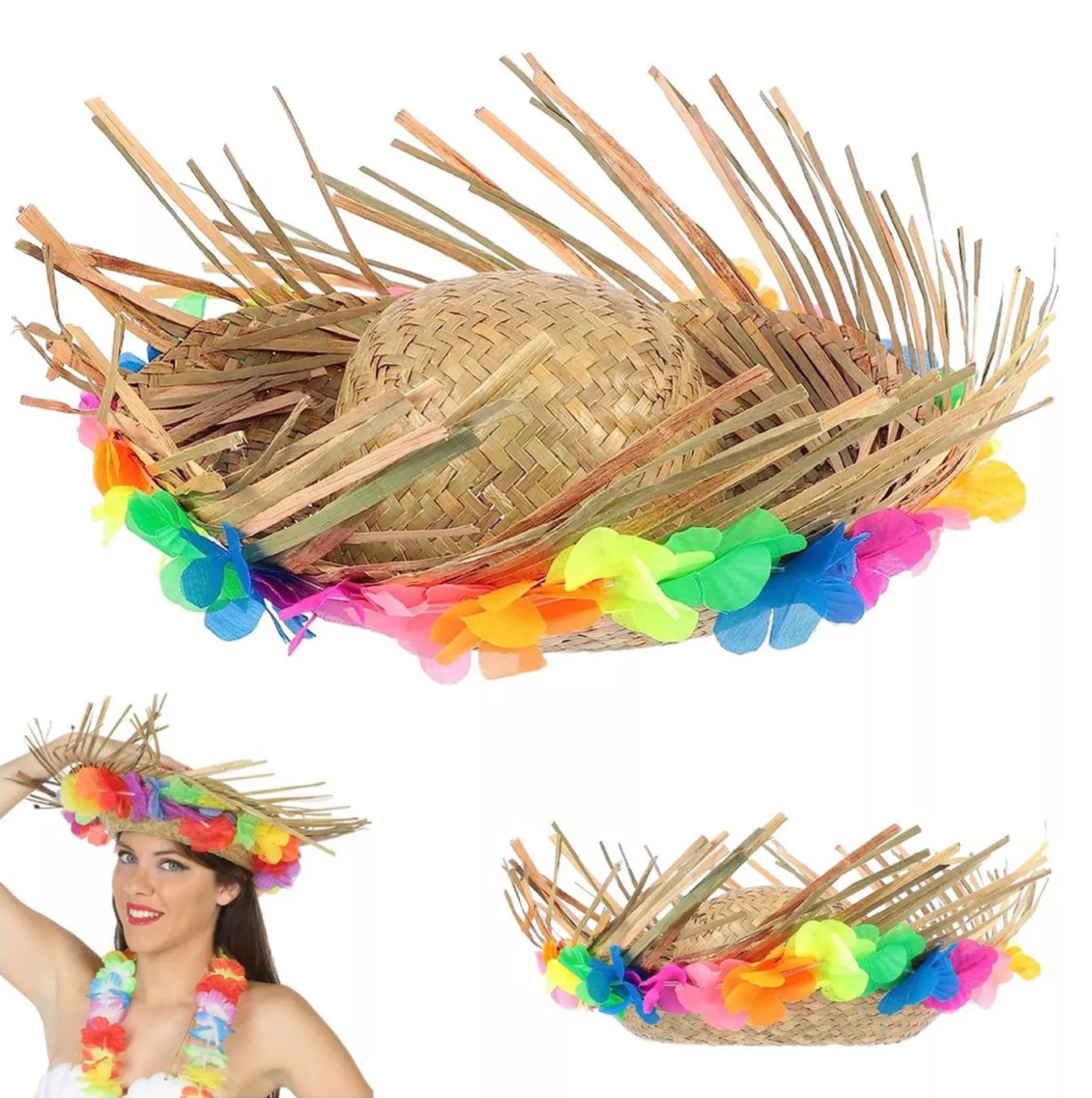 Naturel Renk Püsküllü Örme Hasır Hawaii Luau Aloha Şapka 13x36 cm Naturel Renk Püsküllü Örme Hasır Hawaii Luau Aloha Şapka 13x36 cm