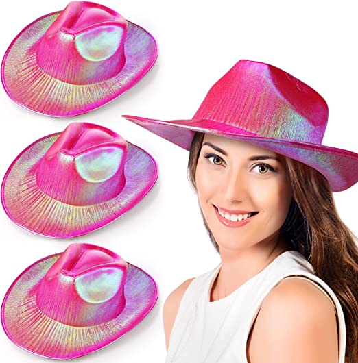 Neon Hologramlı Kovboy Model Parti Şapkası Fuşya Yetişkin 39X36X14 cm (Lisinya)