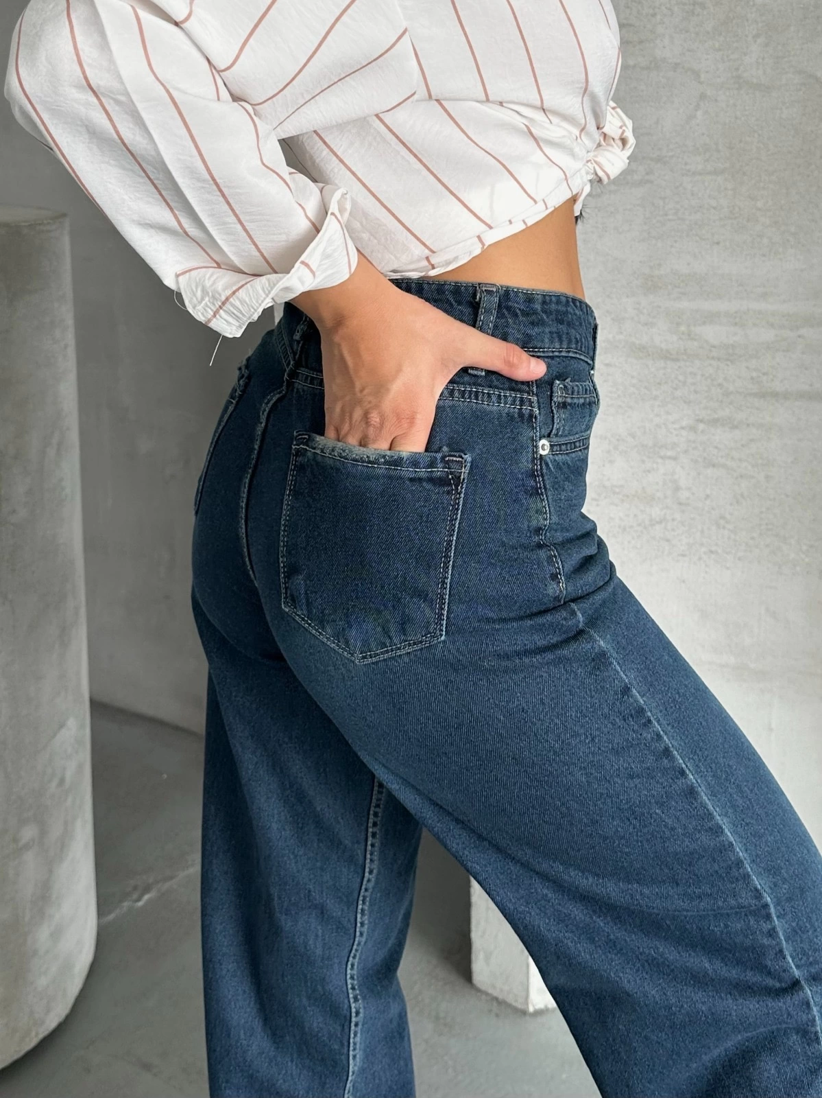 Palazzo bıyık enzim yıkama jeans pantolon koyu mavi d2008 - Lisinya