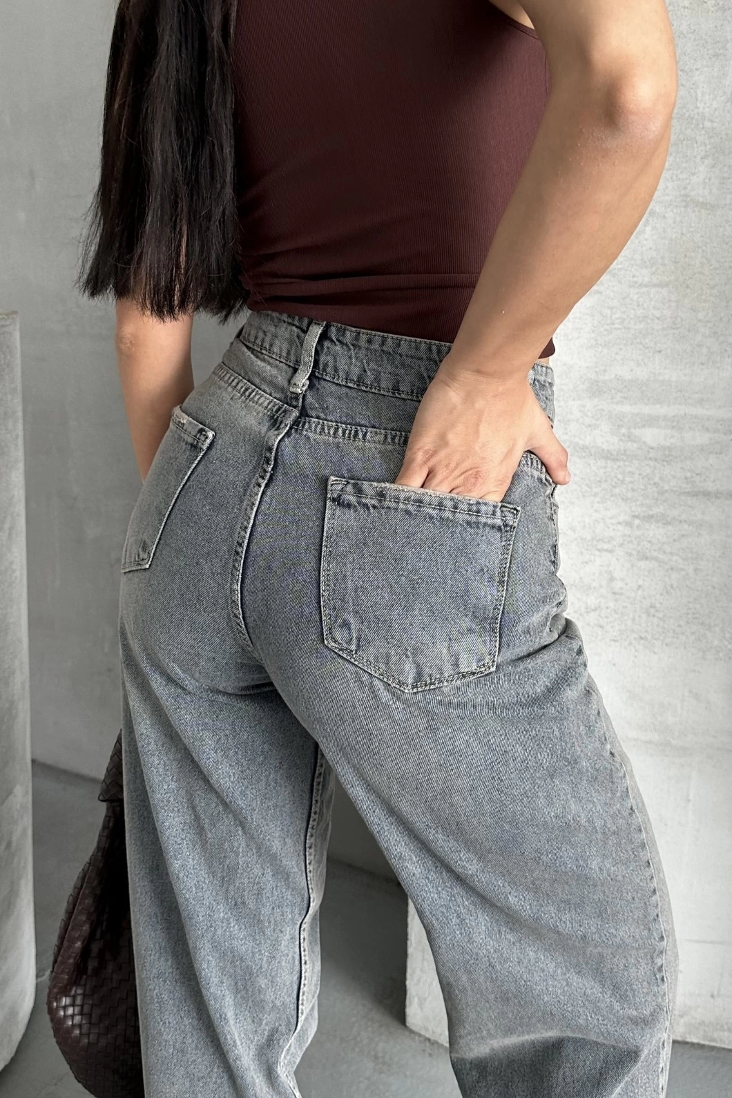 Palazzo bıyık kar yıkama buz mavi jeans pantolon d2008 - Lisinya