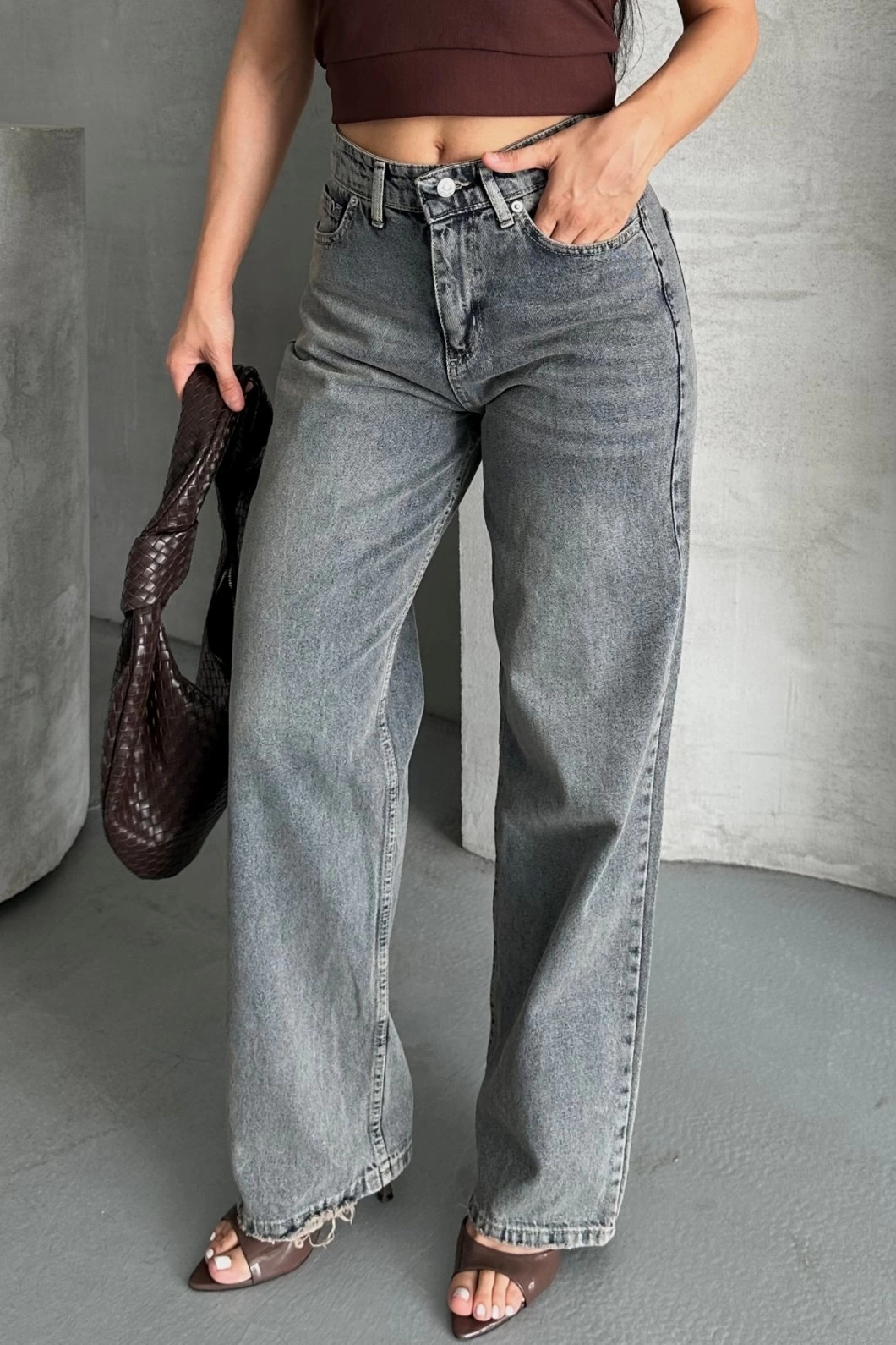 Palazzo bıyık kar yıkama buz mavi jeans pantolon d2008 - Lisinya