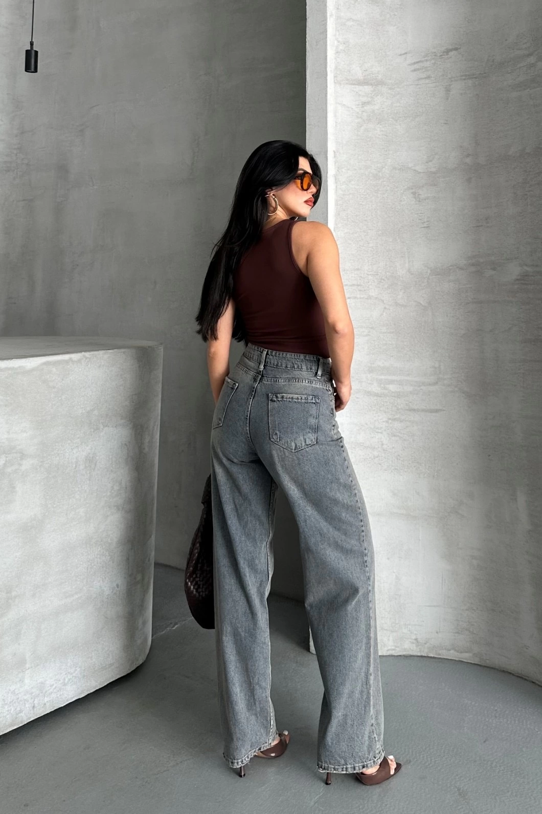 Palazzo bıyık kar yıkama buz mavi jeans pantolon d2008 - Lisinya