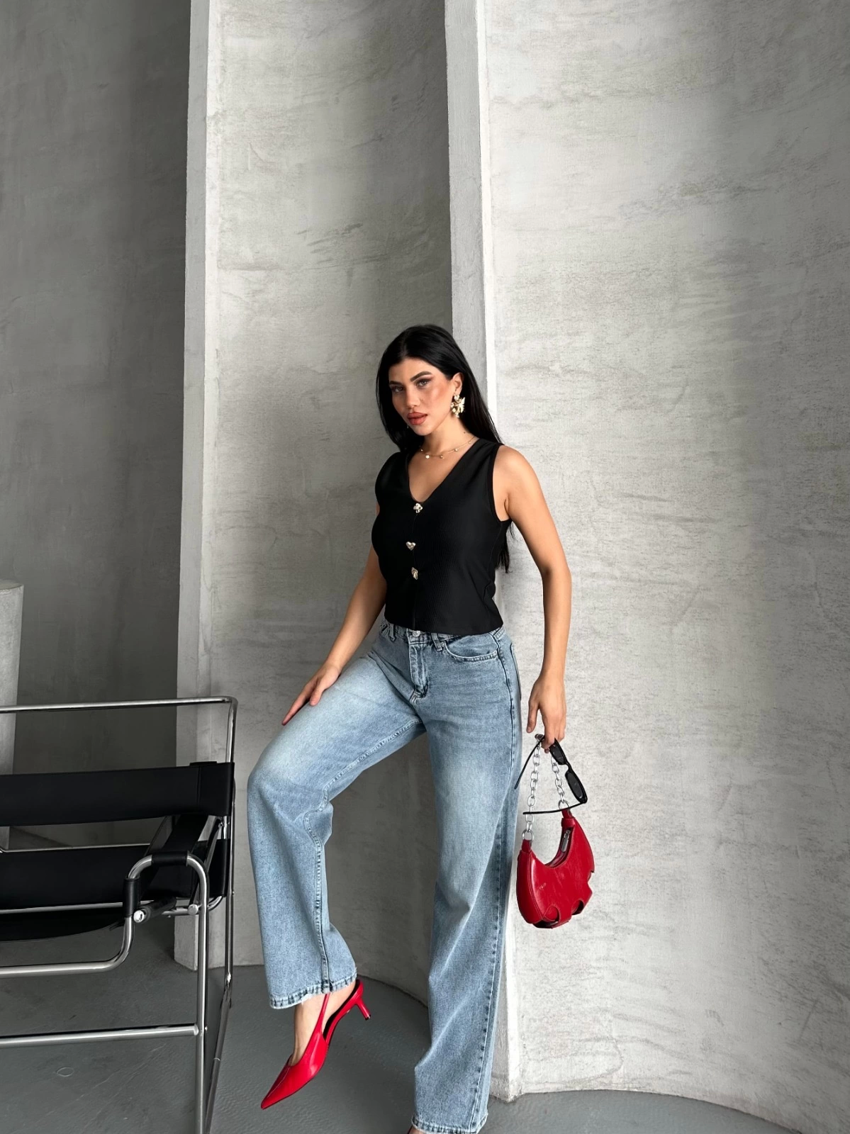 Palazzo straight kar yıkama jeans pantolon mavi d2008 - Lisinya Palazzo straight kar yıkama jeans pantolon mavi d2008 - Lisinya