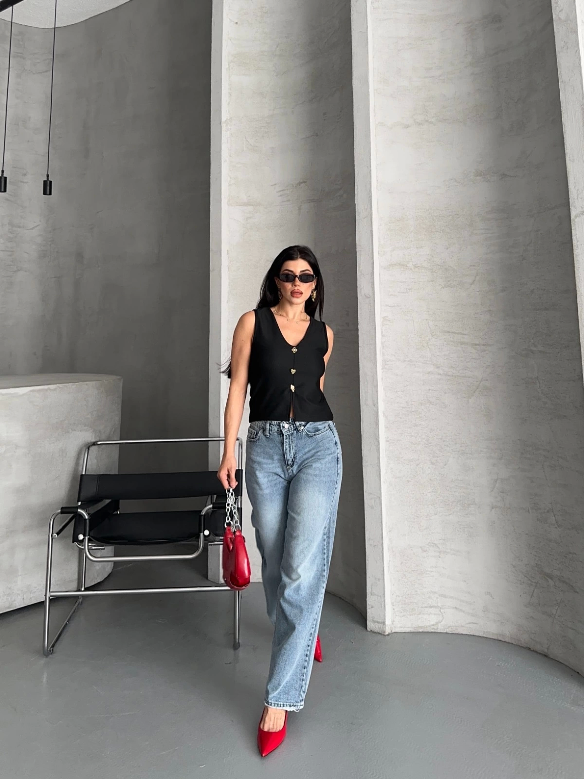 Palazzo straight kar yıkama jeans pantolon mavi d2008 - Lisinya Palazzo straight kar yıkama jeans pantolon mavi d2008 - Lisinya