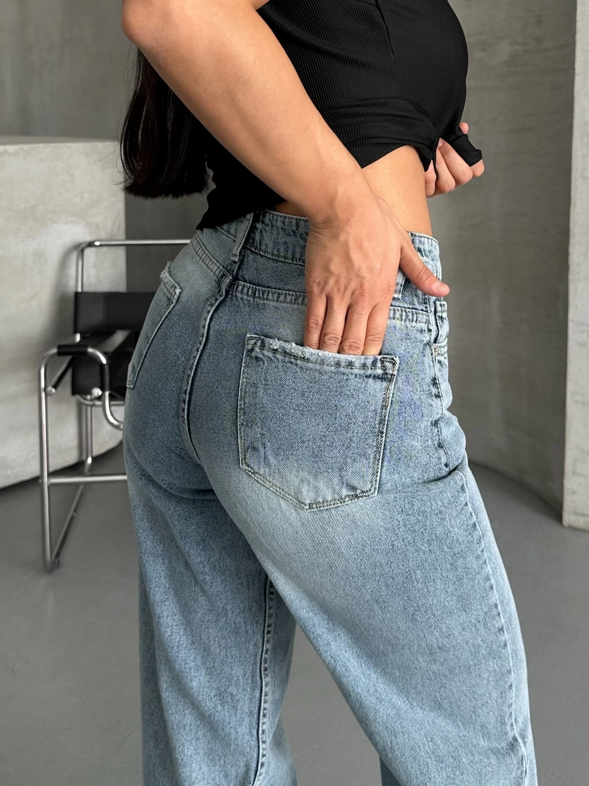 Palazzo straight kar yıkama jeans pantolon mavi d2008 - Lisinya Palazzo straight kar yıkama jeans pantolon mavi d2008 - Lisinya