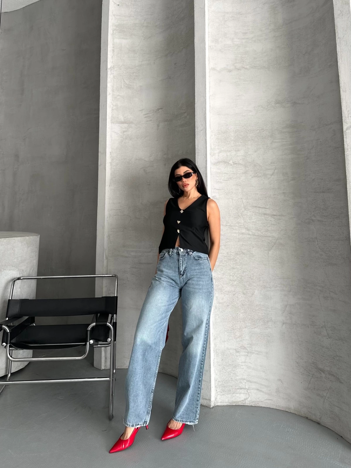 Palazzo straight kar yıkama jeans pantolon mavi d2008 - Lisinya Palazzo straight kar yıkama jeans pantolon mavi d2008 - Lisinya
