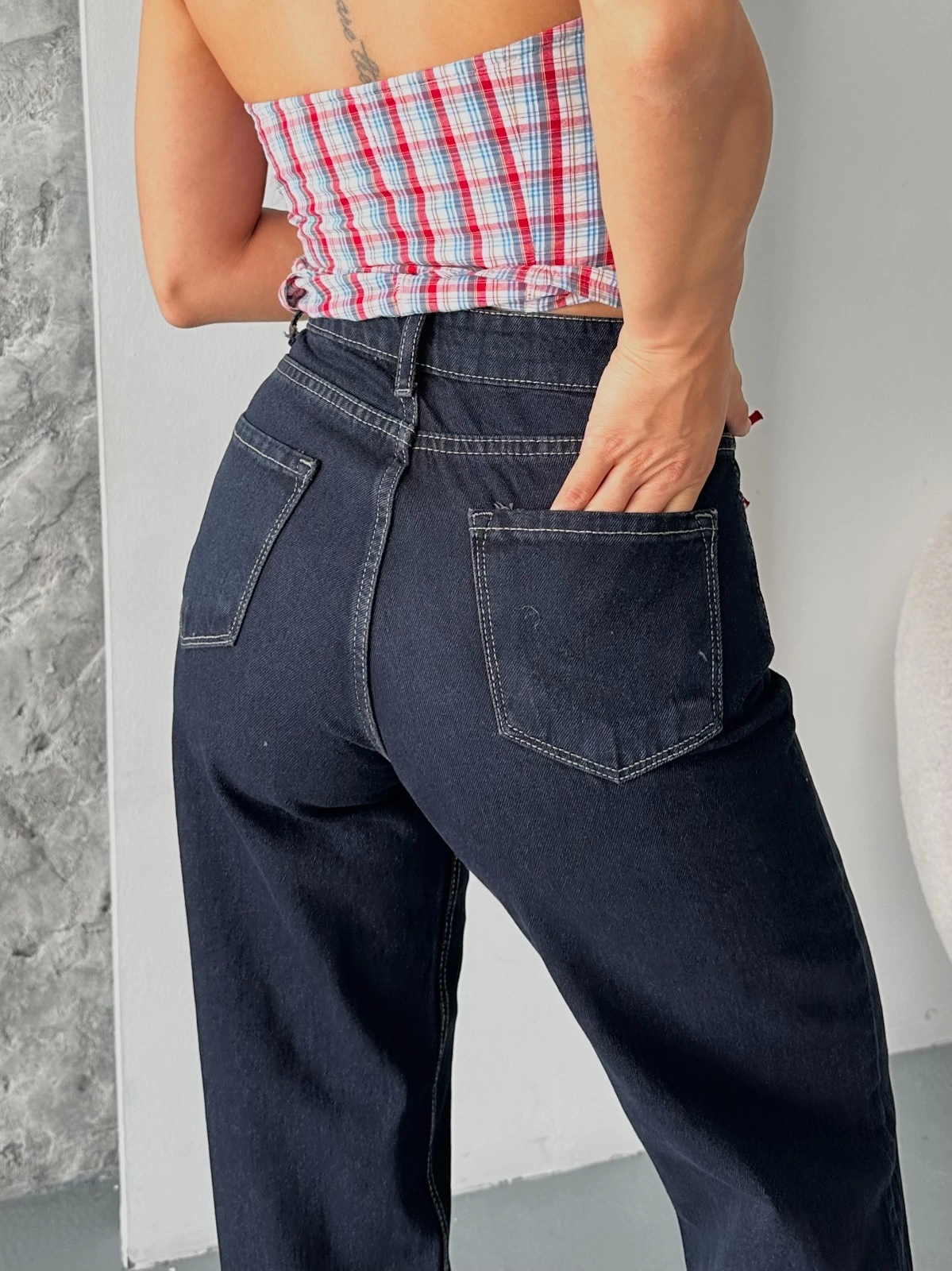 Palazzo süper taş enzim tint yıkama koyu lacivert jeans pantolon d2008 - Lisinya