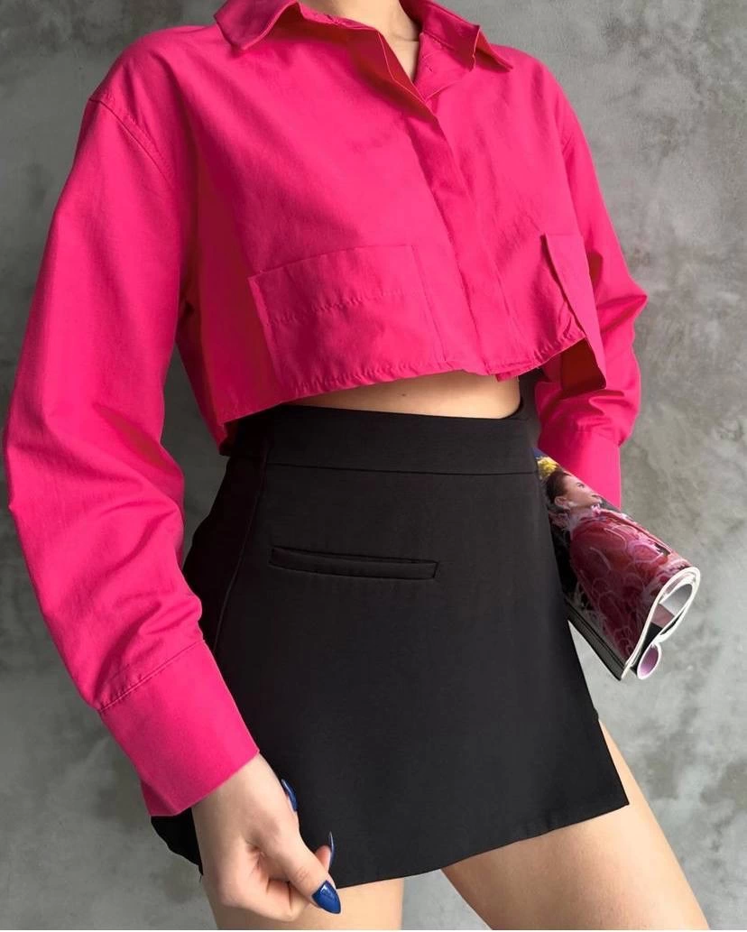 Poplin crop gömlek fuşya s3060 - Lisinya