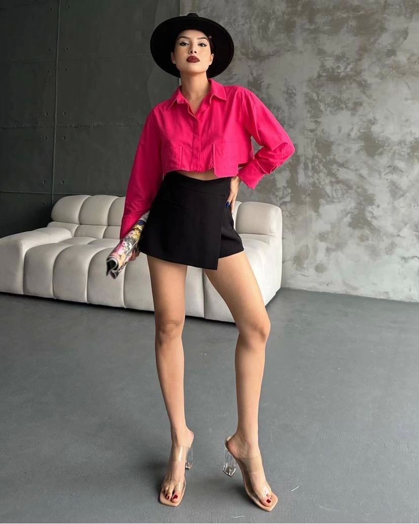 Poplin crop gömlek fuşya s3060 - Lisinya