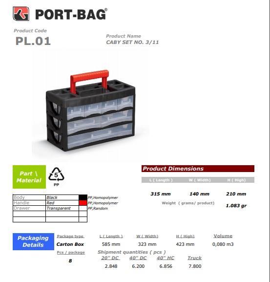 Lisinya202 Portbag PL01 Caby 3/11 Çekmece Seti