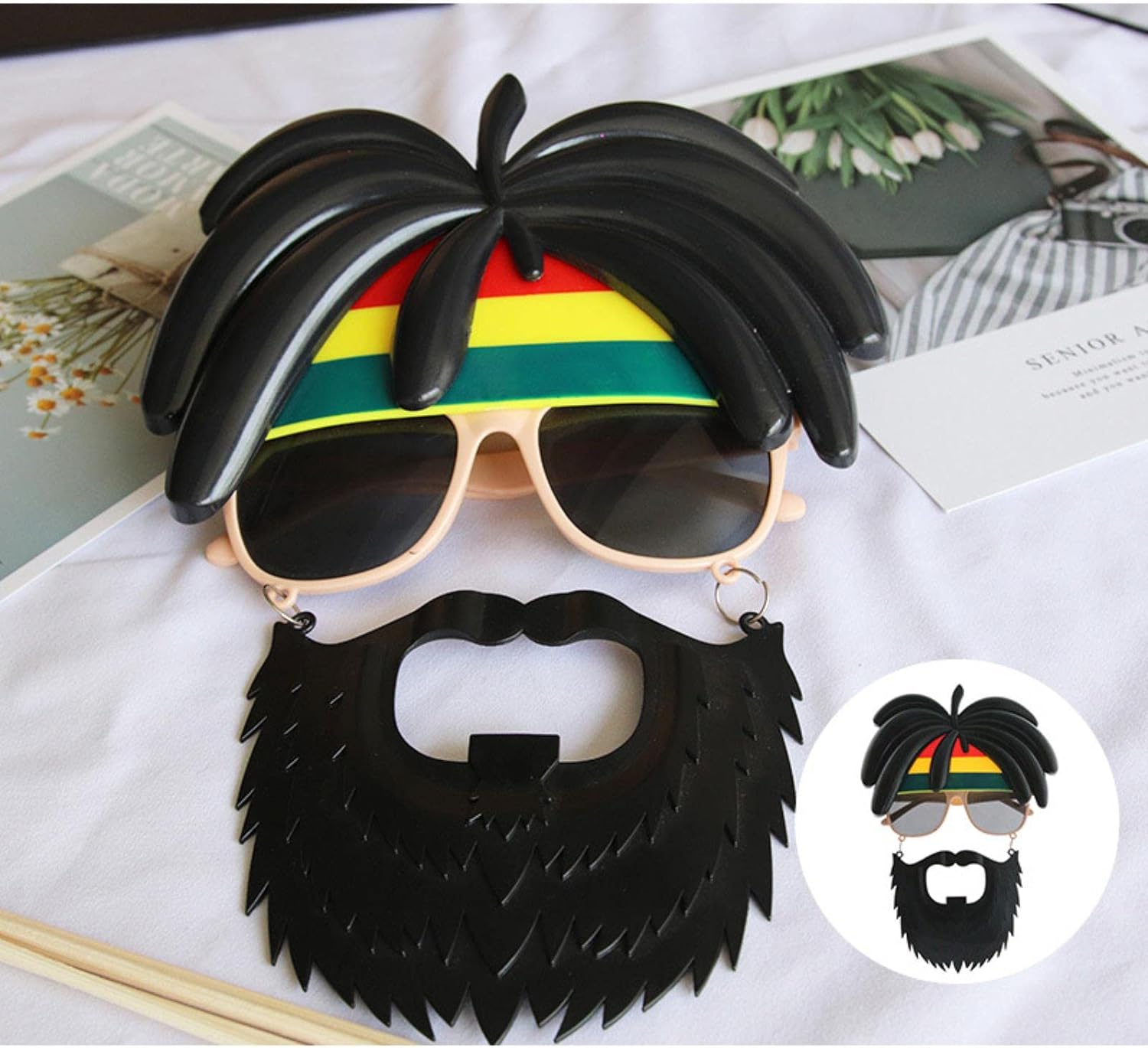 Rasta Peruklu Rasta Sakallı Bob Marley Bıyıklı Parti Gözlüğü 27x18 cm (Lisinya)
