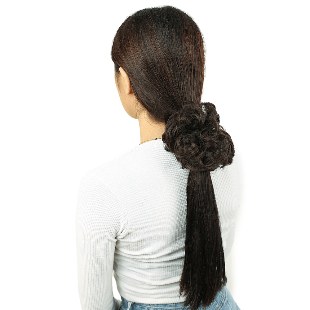 Yoğun Fiber Sentetik Lastikli Topuz Toka / Açık Kahve /  (Lisinya175)