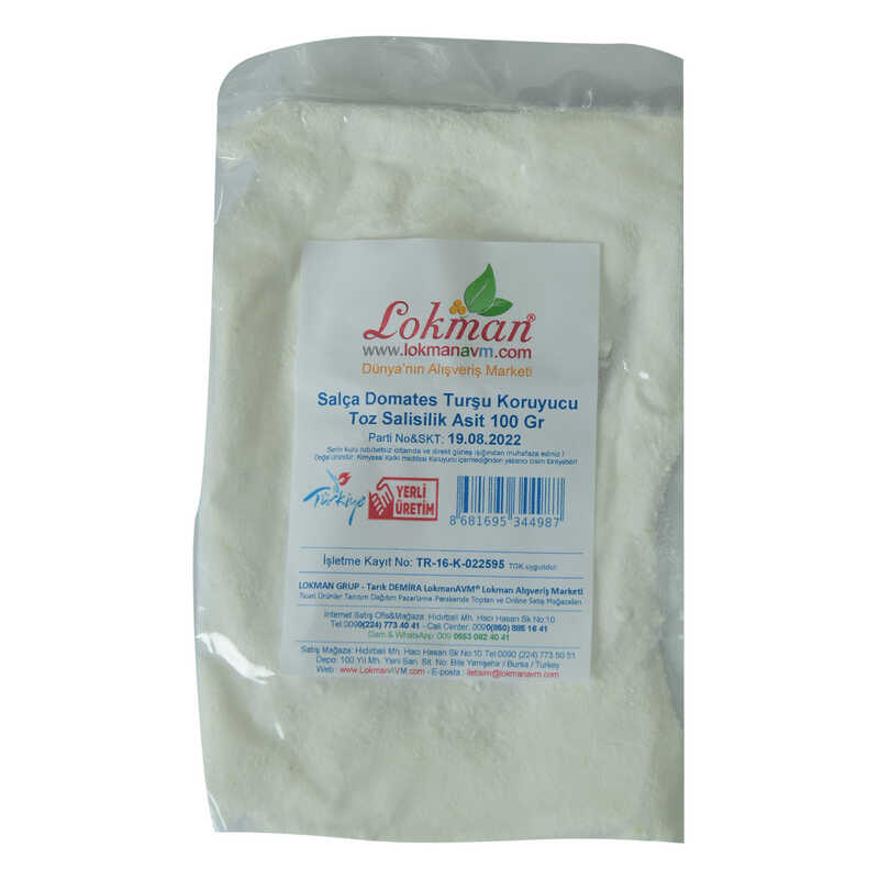 Lisinya214 Salça Domates Turşu Koruyucu Toz Salisilik Asit 100 Gr Paket