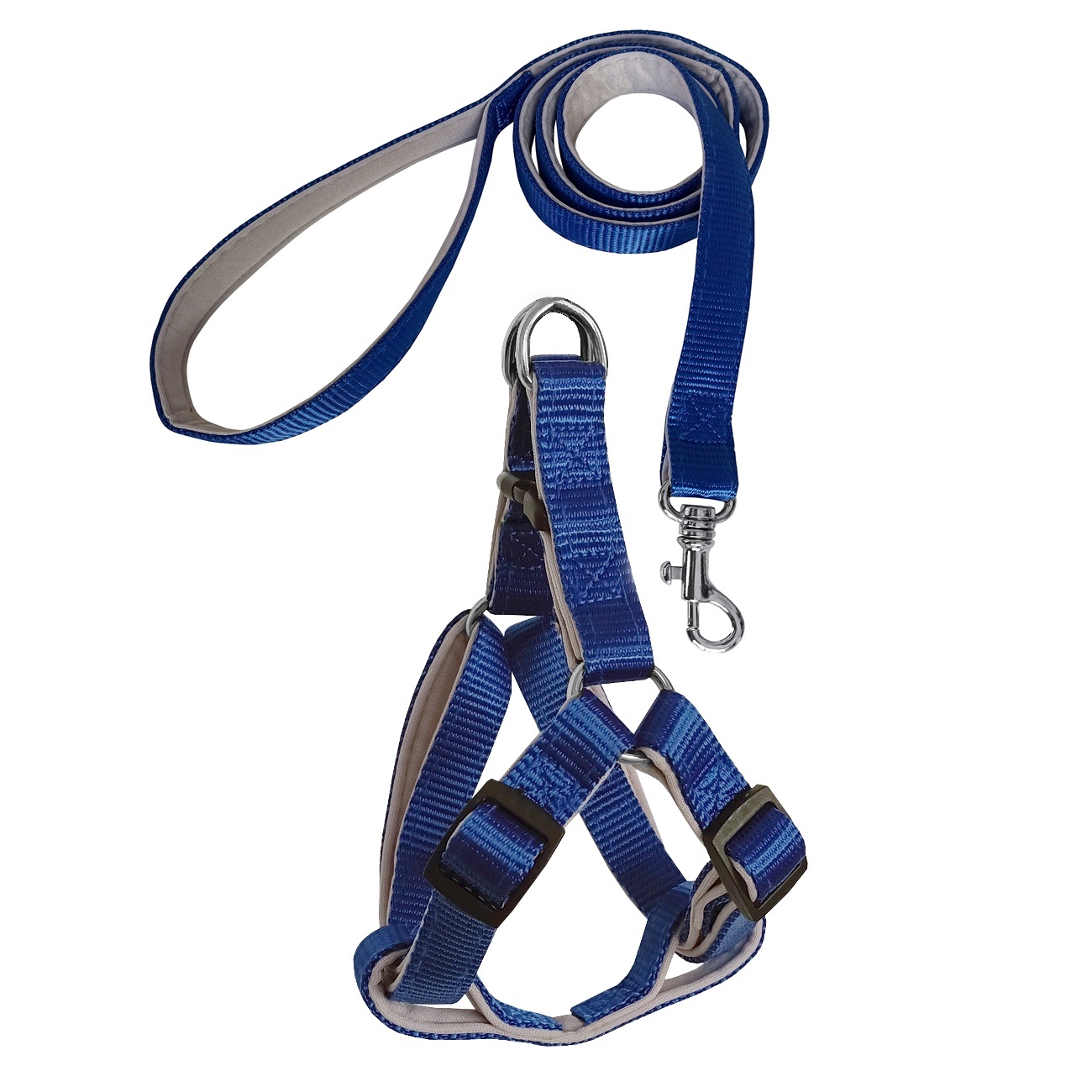 Lisinya205 Gezdirme Kayışlı Dokuma Köpek Göğüs Tasma Seti 52*73-110 cm Mavi