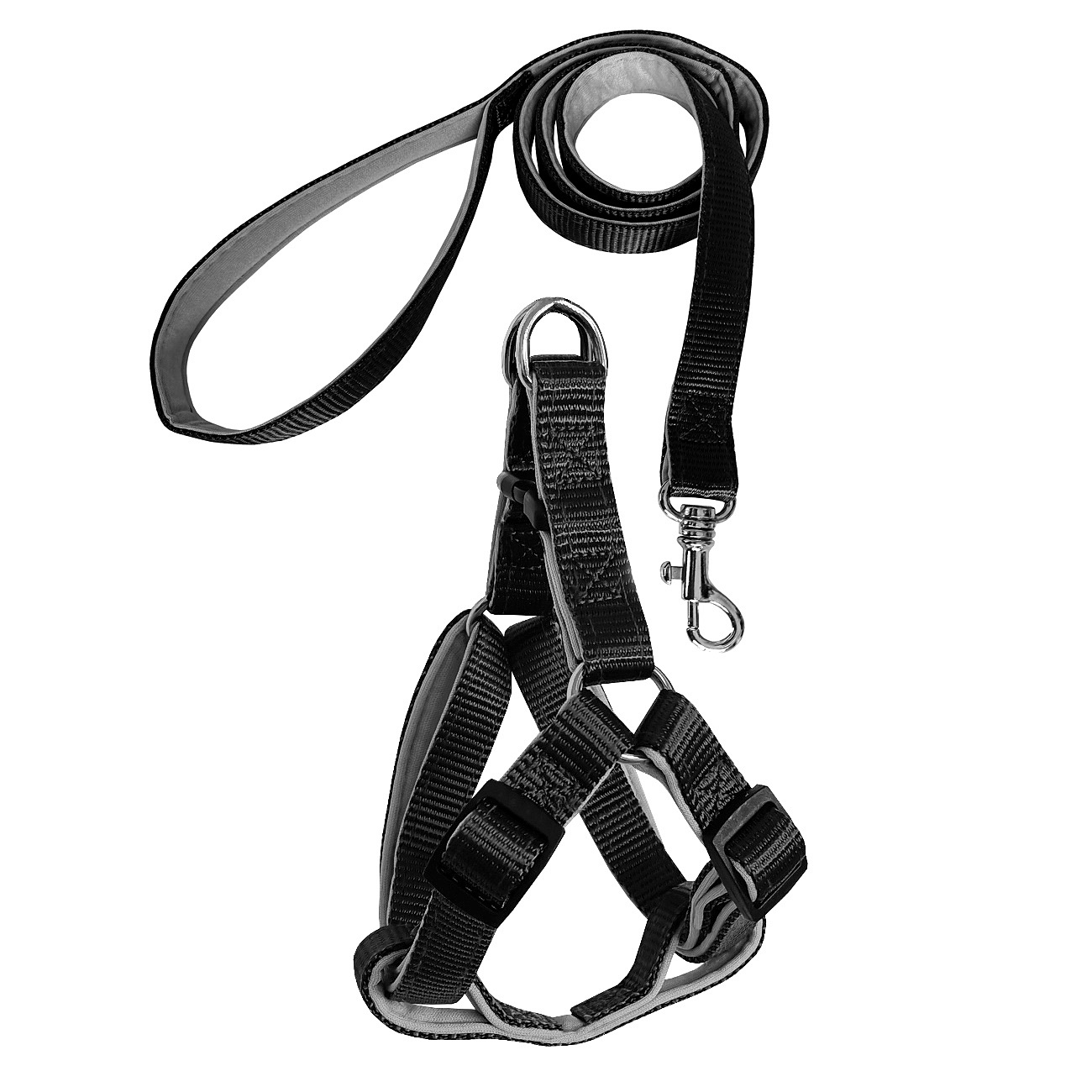 Gezdirme Kayışlı Dokuma Köpek Göğüs Tasma Seti 52*73-110 cm Siyah - Lisinya