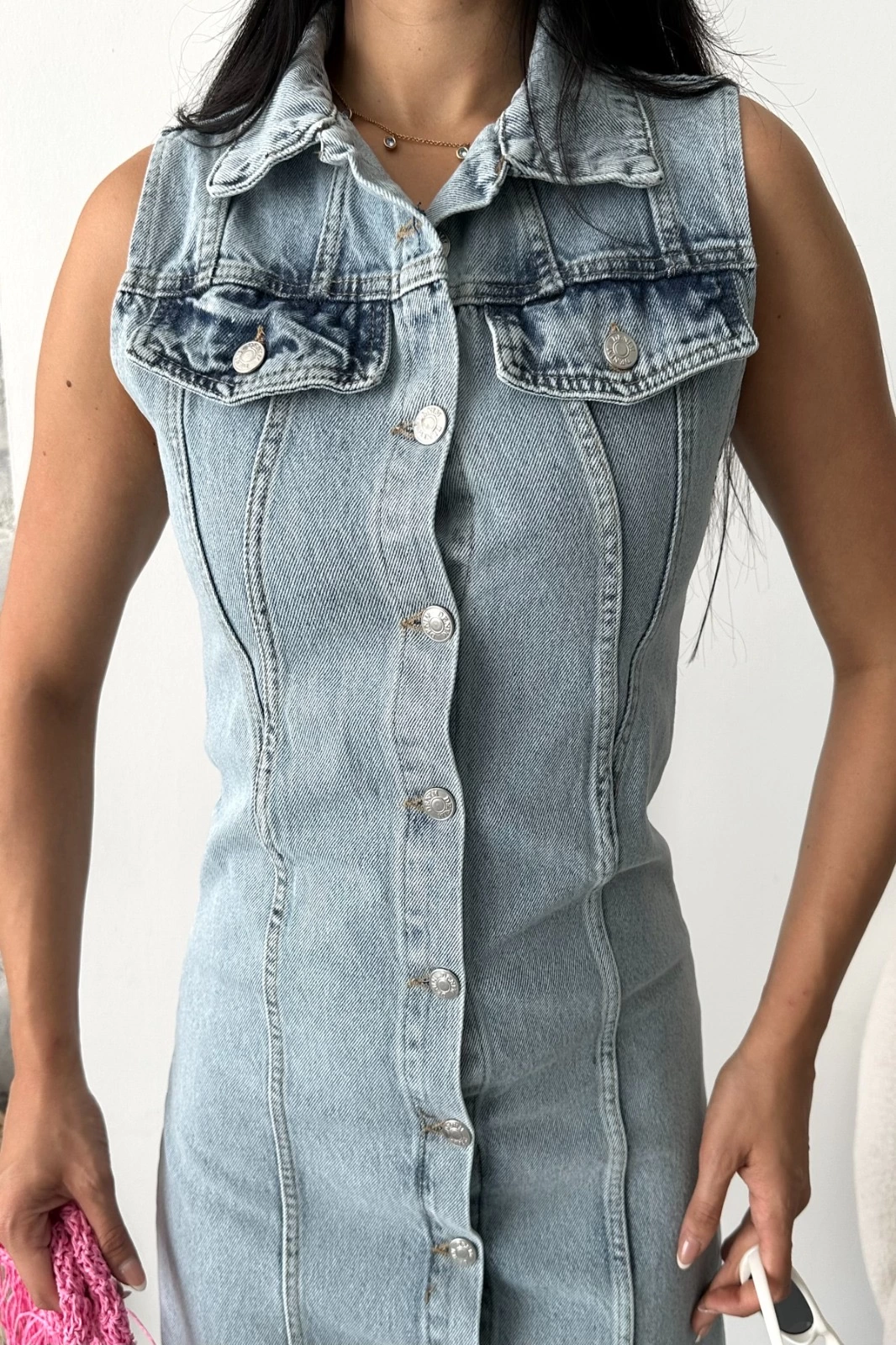Sıfır kol kar yıkama tunik ceket mavi d2520 - Lisinya