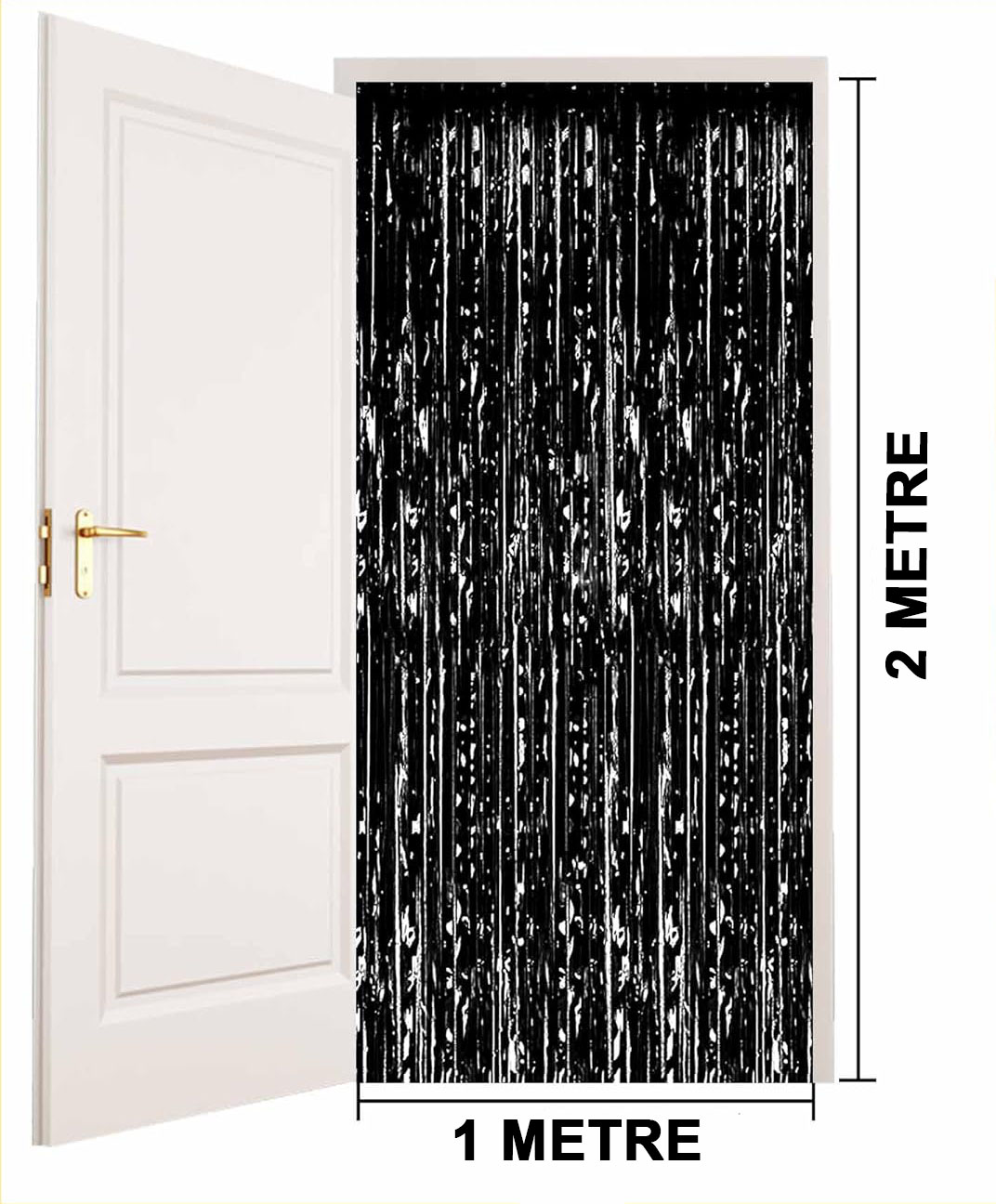 Siyah Renk Ekstra Metalize Parlak Saçaklı Arka Fon Perde İthal A Kalite 1x2 Metre (Lisinya)