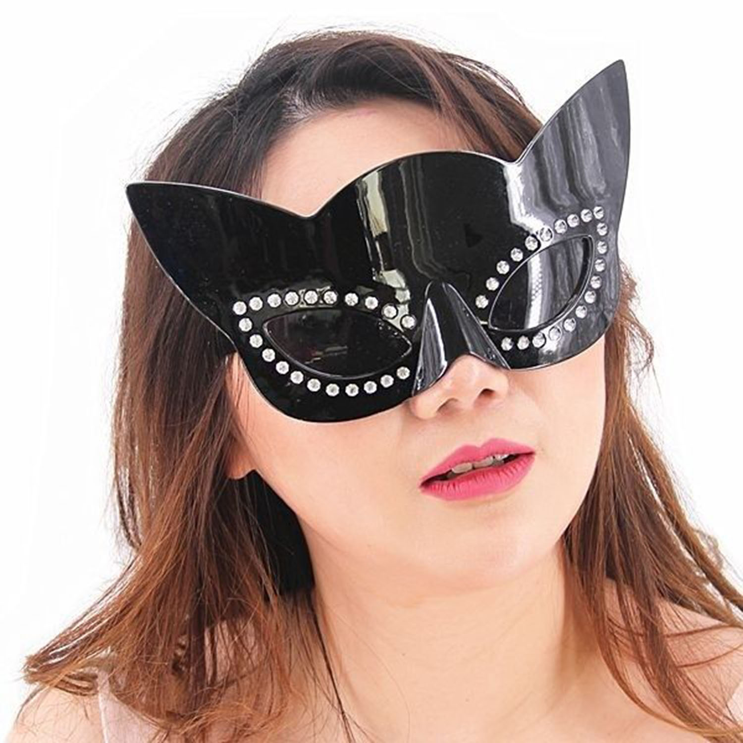 Siyah Renk Siyah Camlı Kedi Şekilli Parti Gözlüğü 20x11 cm (Lisinya)